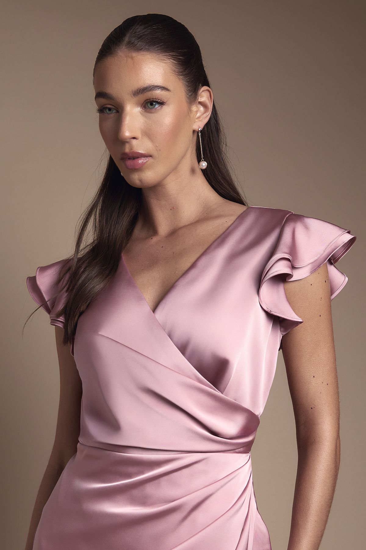 Coast Wrap Front Frill Hem Cap Sleeve Bridesmaid Dress Antique Rose image 4