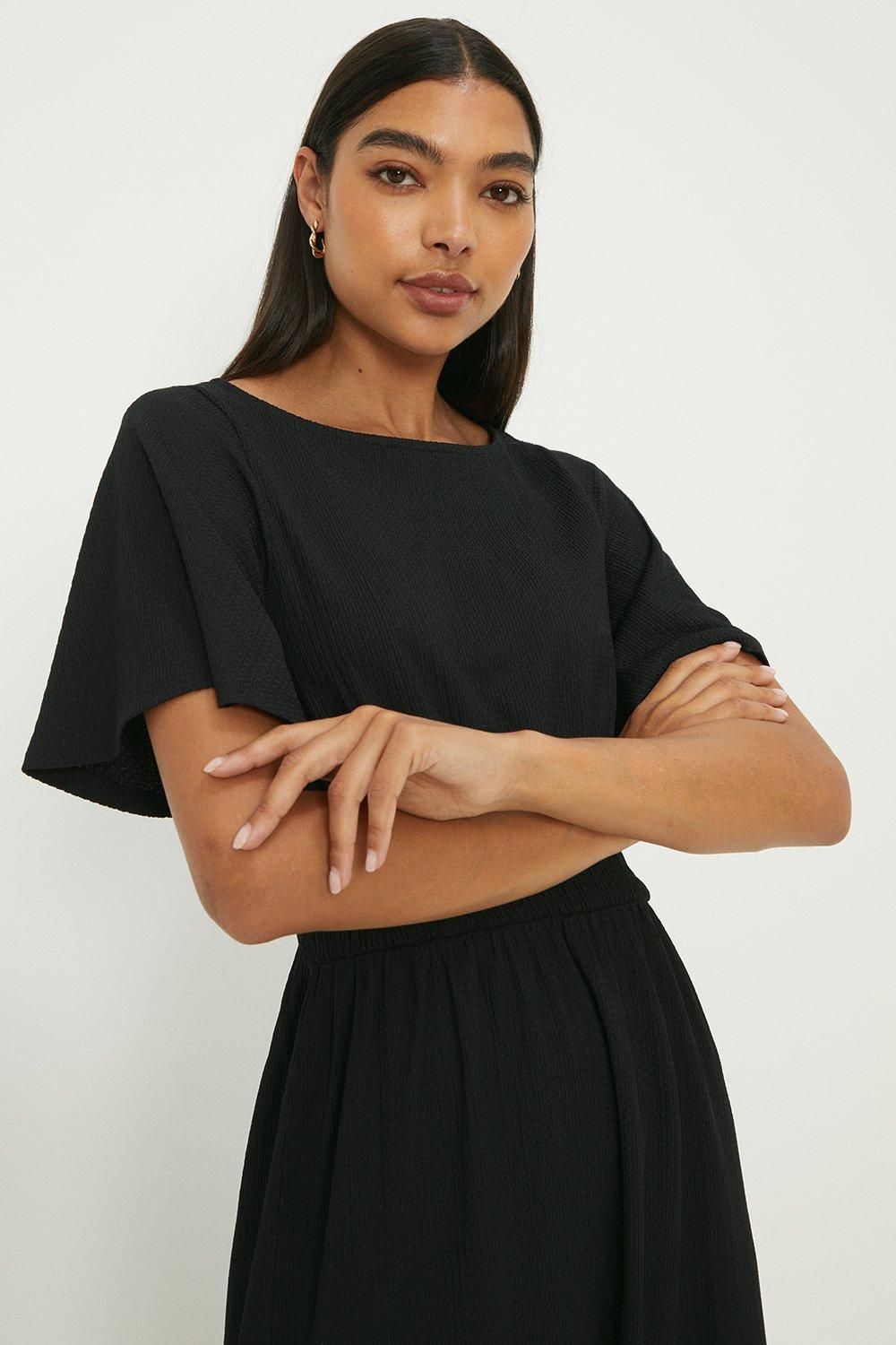 Dorothy Perkins Black Shirred Waist Short Sleeve Midi Dress Black image 2