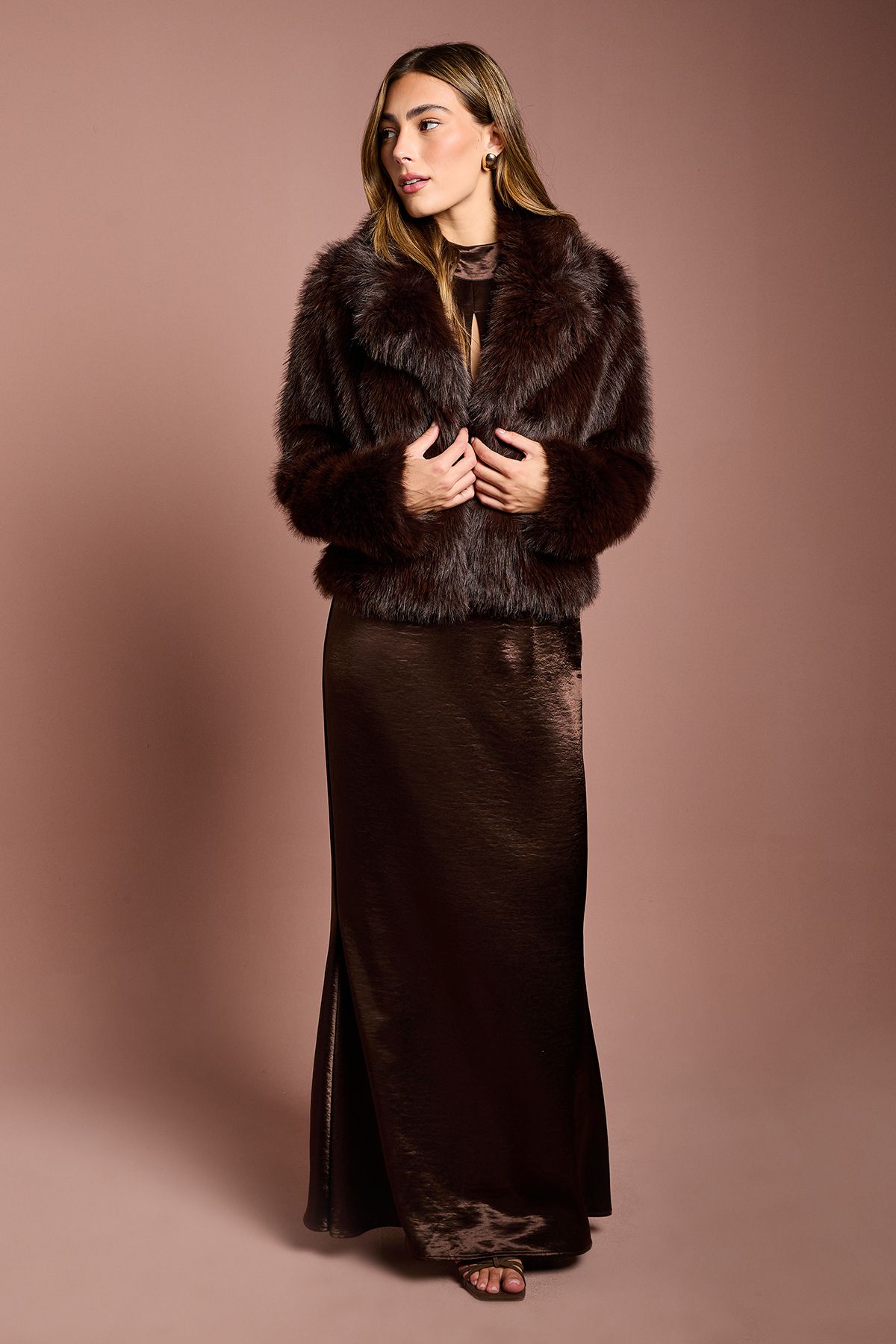 Coast Chocolate Occasion Short Faux Fur Coat Chocolate image 2