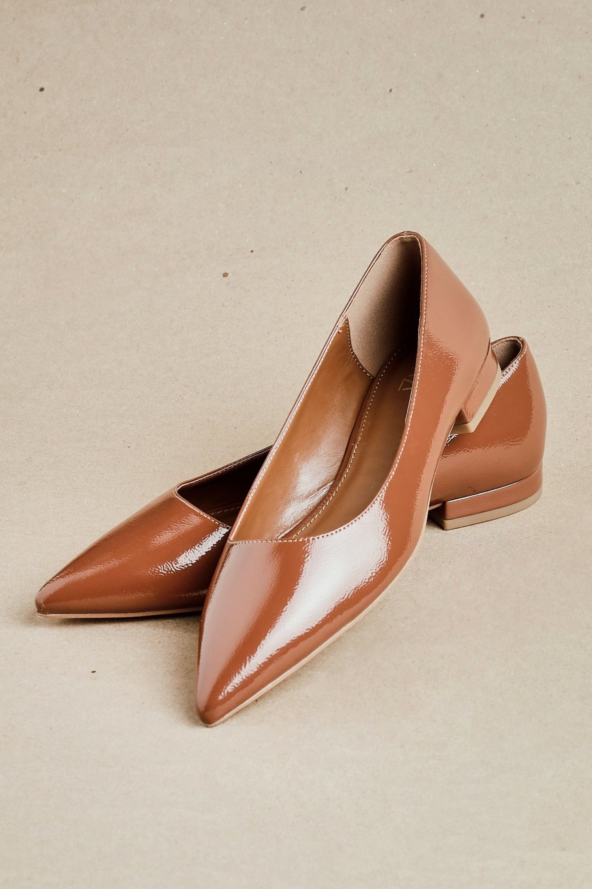 Linzi Orian Caramel Faux Leather Pointed Toe Ballet Flats image 2