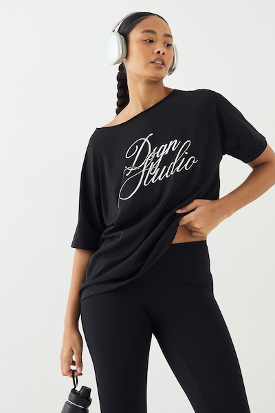 DSGN Studio DSGN Studio Script Off The Shoulder Oversized T-Shirt Black