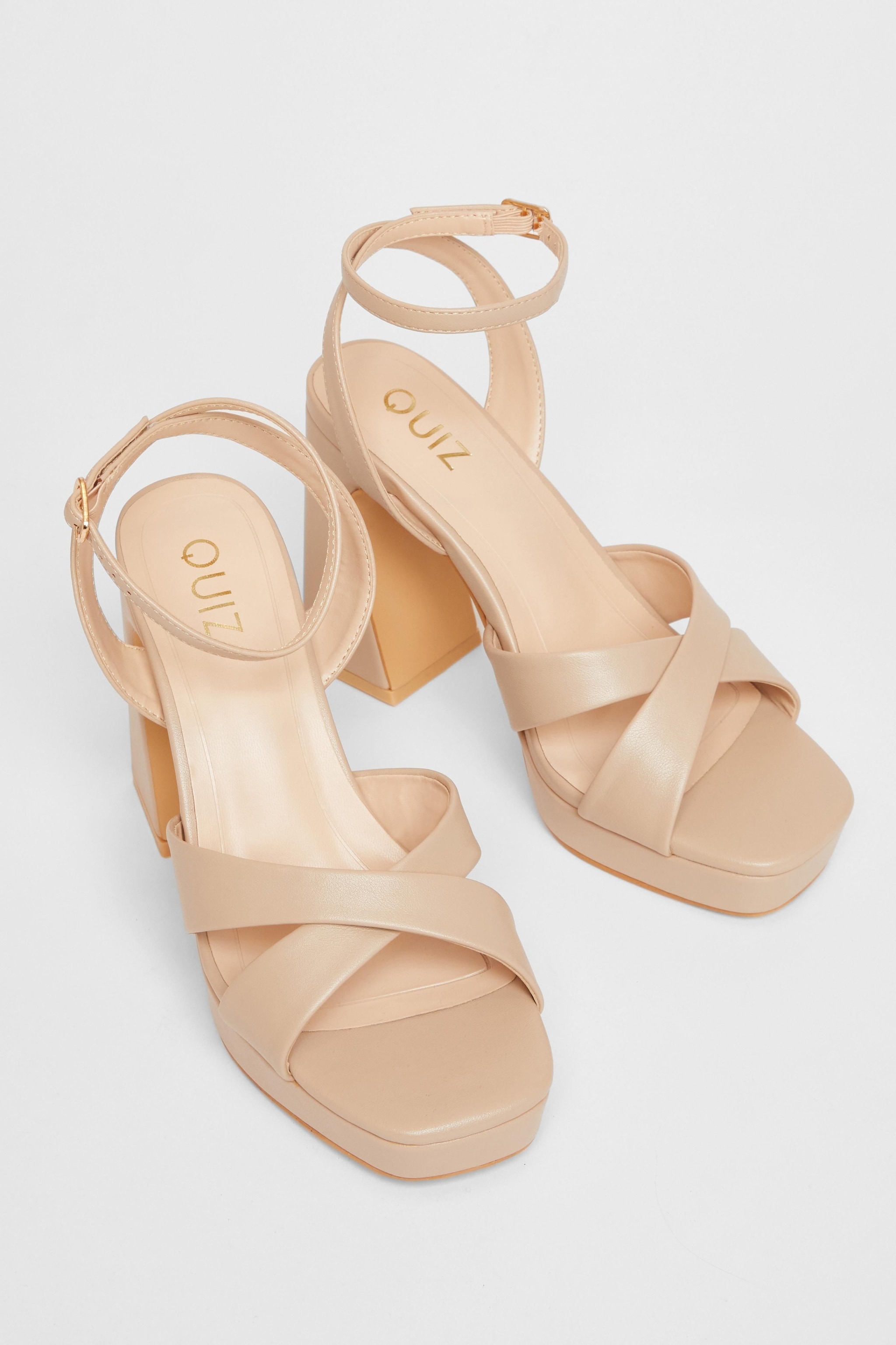 Quiz Nude Faux Leather Platform Heels image 2