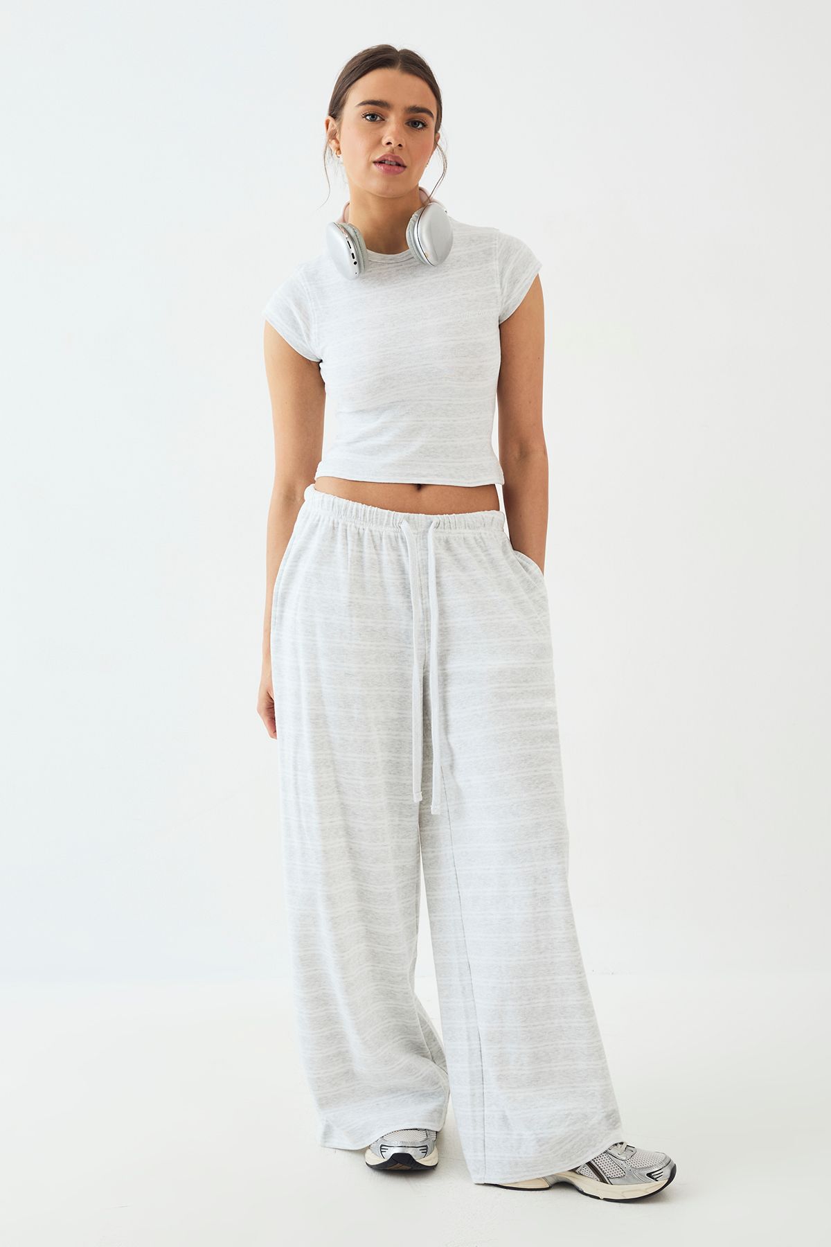 DSGN Studio DSGN Studio Stripe Wide Leg Trouser Ash Grey image 3