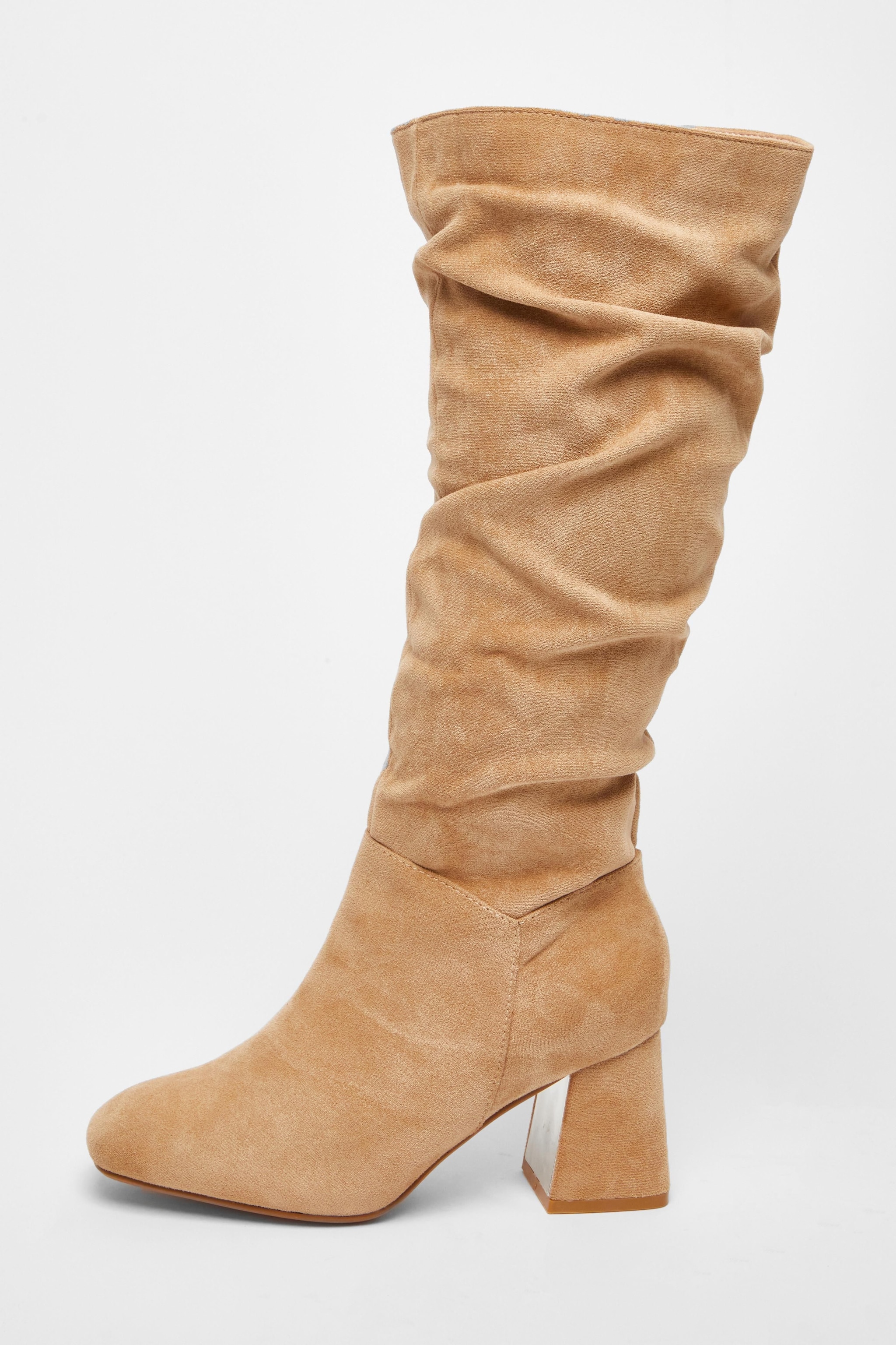 Quiz Taupe Wide Fit Faux Suede Heeled Boots image 3