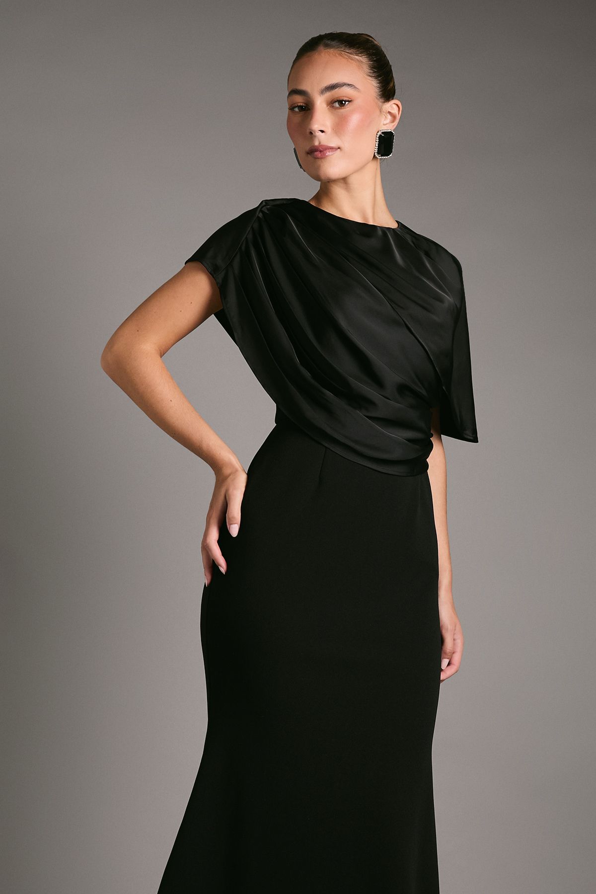 Coast Slinky Draped Detail Fishtail Maxi Dress Black image 4
