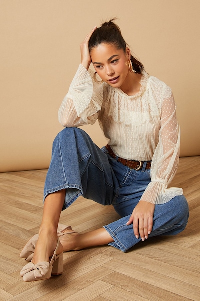 Oasis Dorinda Faux Suede Bow Slingback Block Heeled Shoes Beige