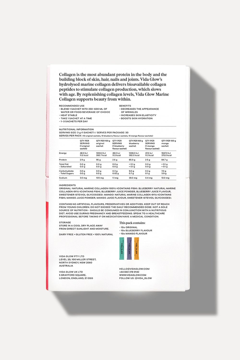 Vida Glow Multi Flavour Edition - Original, Blueberry, Mango 30 x 3g Sachets Multi image 2