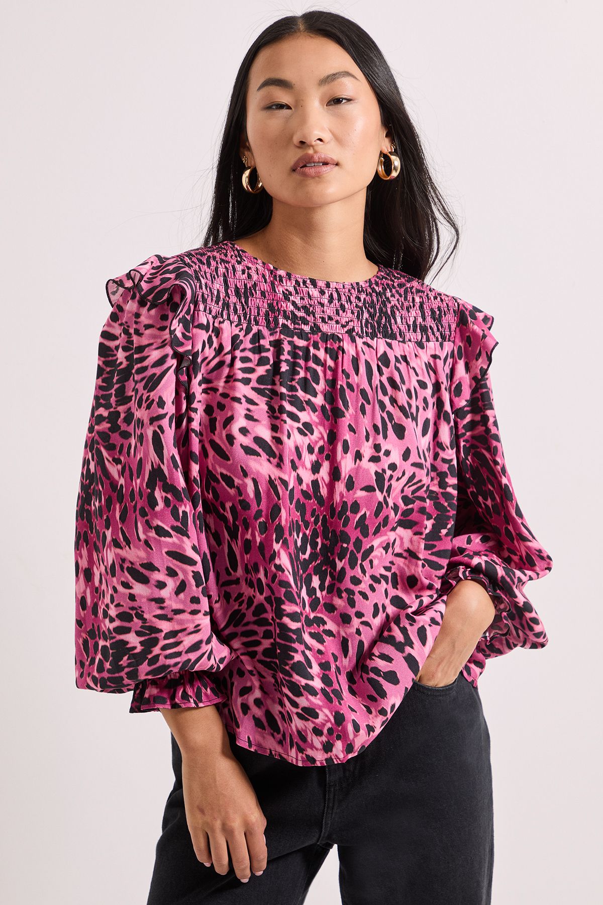 Dorothy Perkins Animal Print Petite Shirred Yoke Frill Detail Tip Animal image 4