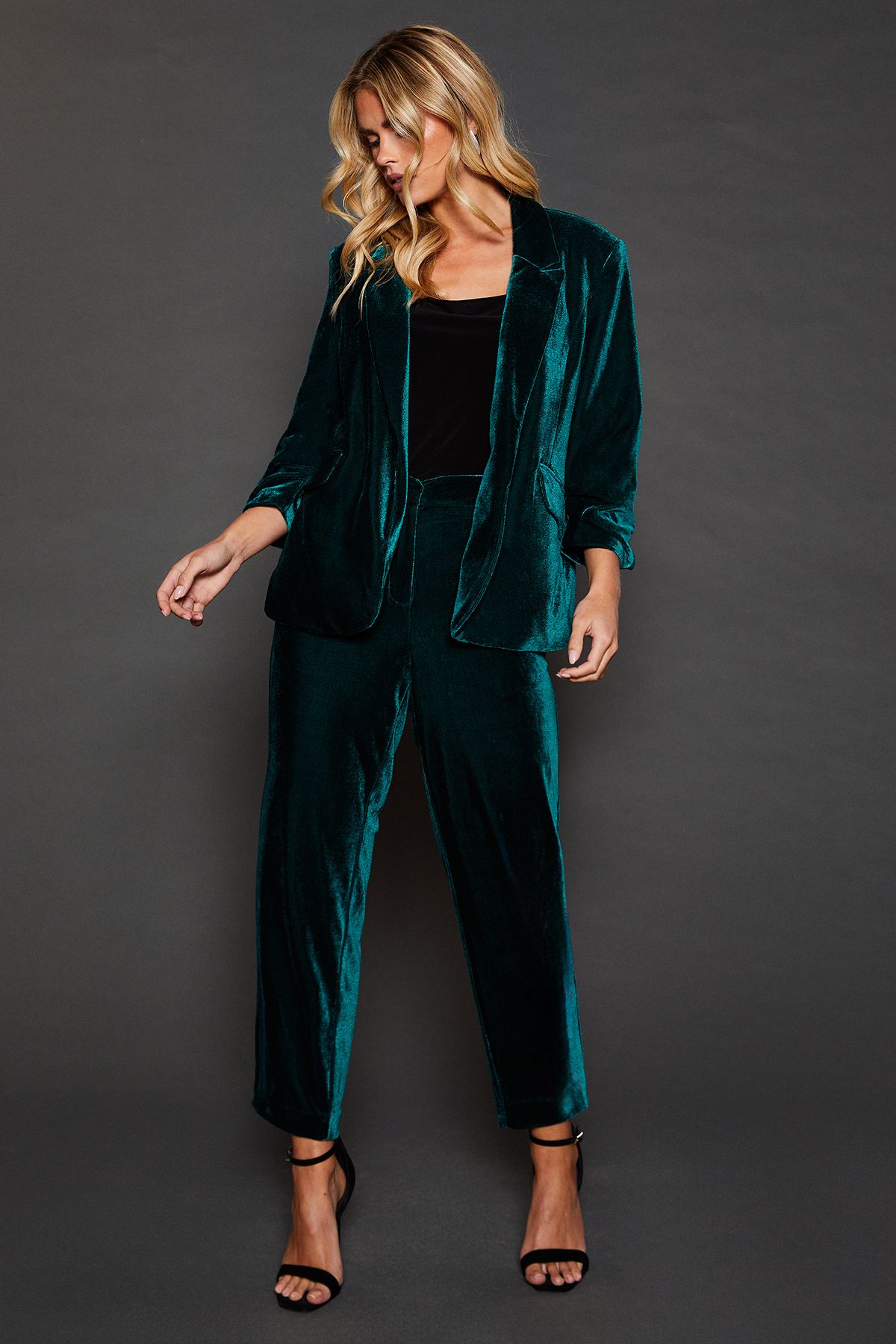 Dorothy Perkins Petite Velvet Blazer Dark Green image 4