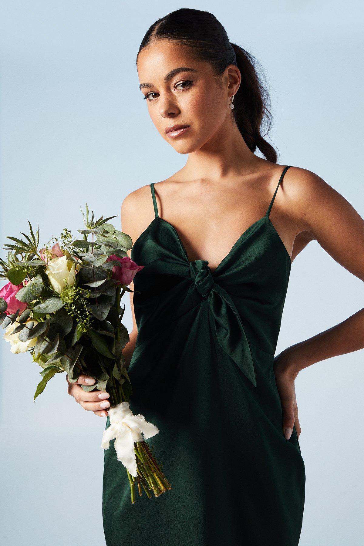 Oasis Strappy Tie Detail Bridesmaids Dress Emerald image 4