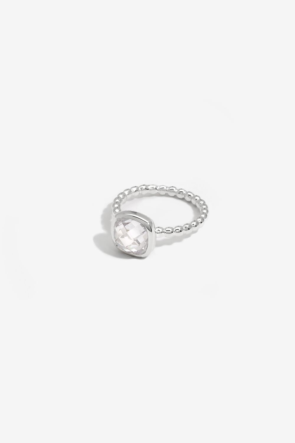Simply Silver Sterling Silver 925 Beaded Polished And Cubic Zirconia Centre Ring image 1