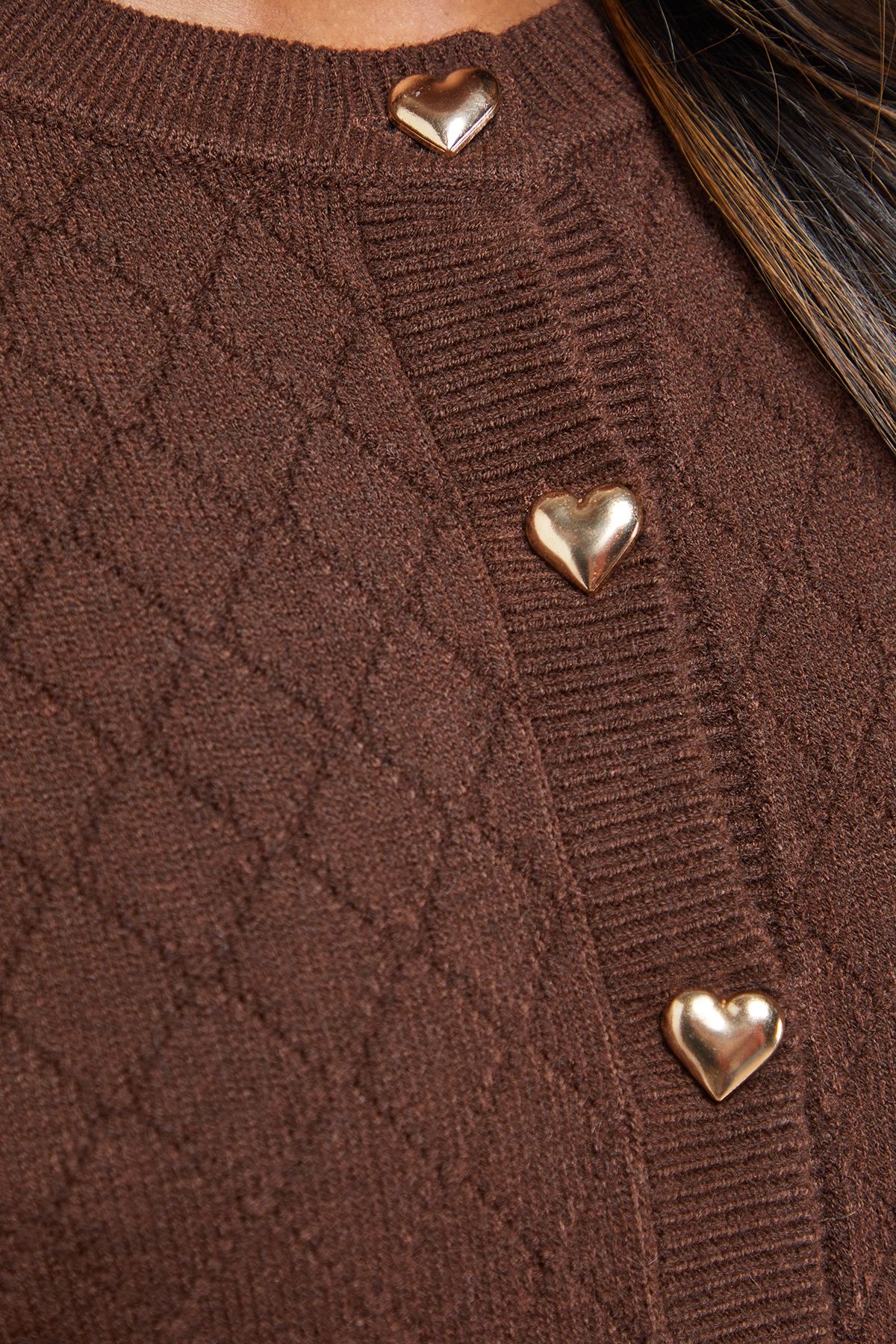 Oasis Heart Button Crew Neck Cardigan Chocolate image 5