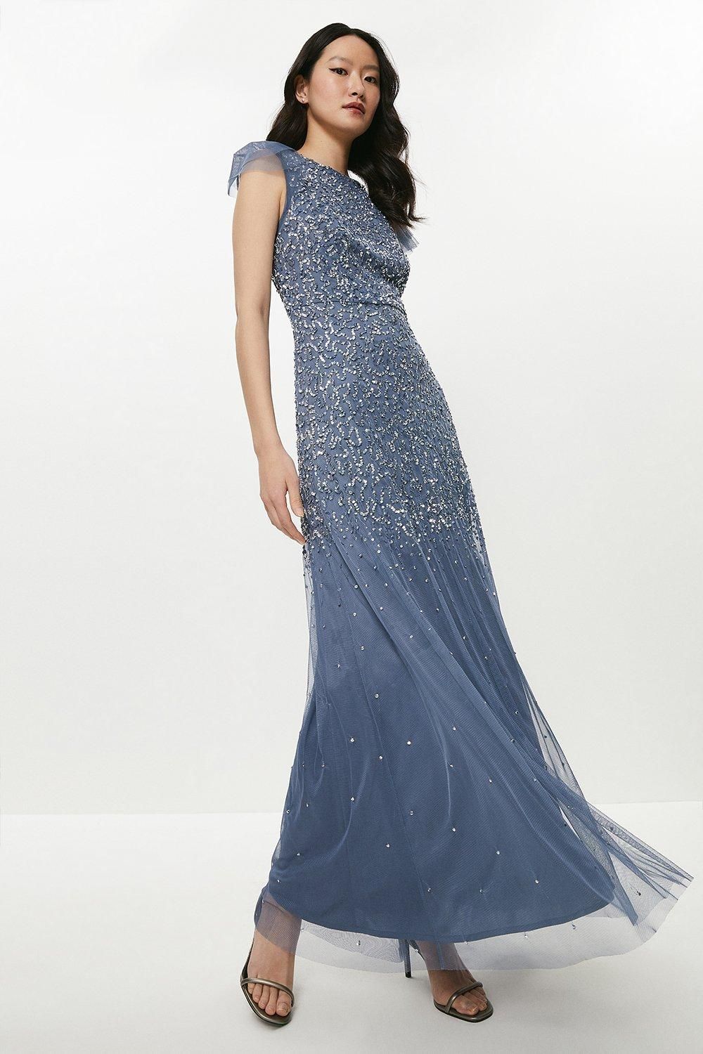 Coast Angel Sleeve Sequin Maxi Dress Blue image 1