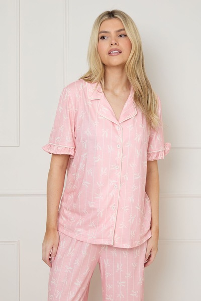 Oasis Pink Bows Short Sleeve Jersey Pyjama Set Pink