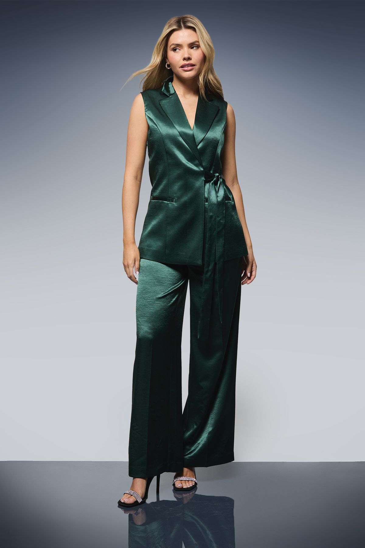 Dorothy Perkins Satin Tie Side Waistcoat Forest