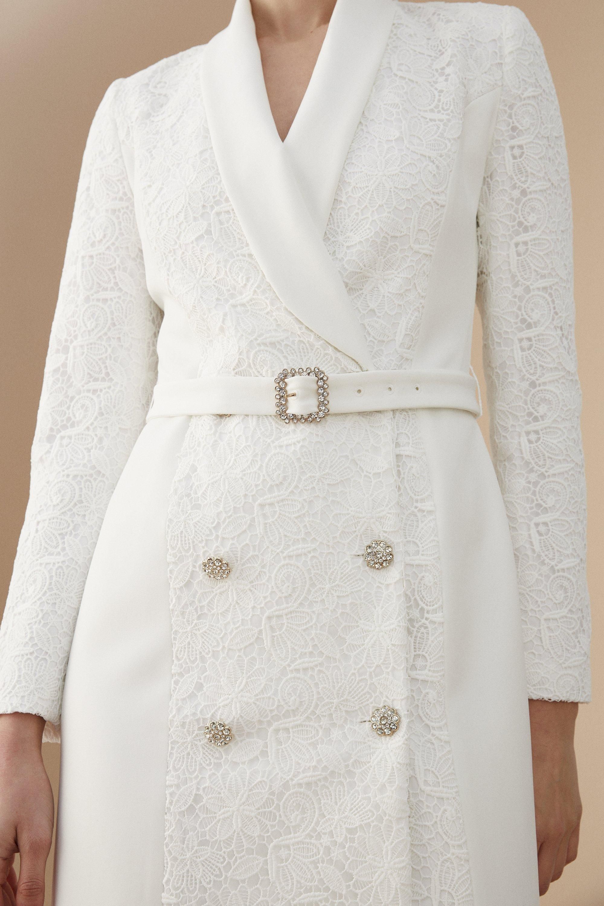 Coast Lisa Tan Premium Lace Tuxedo Dress With Gem Buttons Ivory image 2
