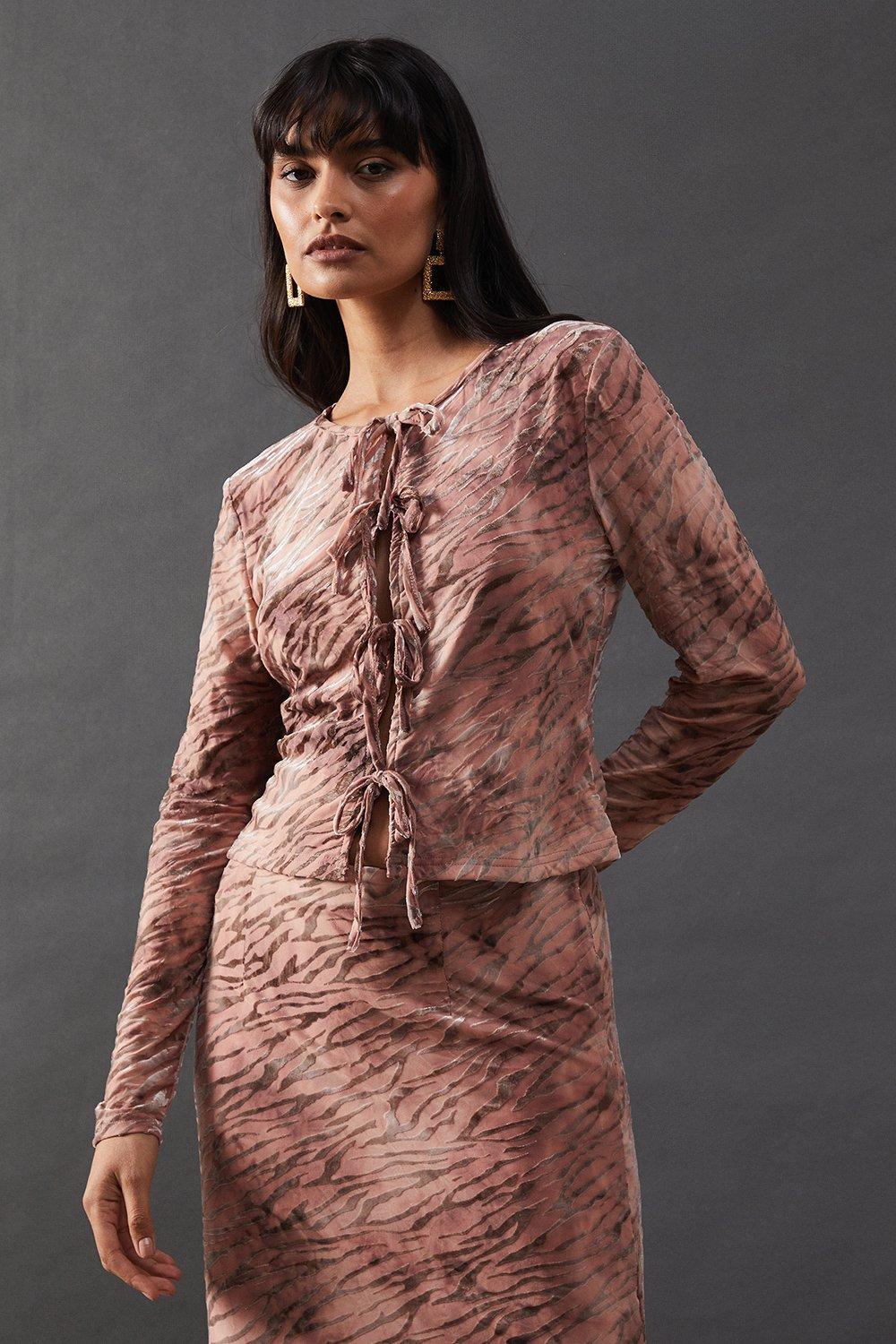 Warehouse Burnout Velvet Tie Front Top image 1