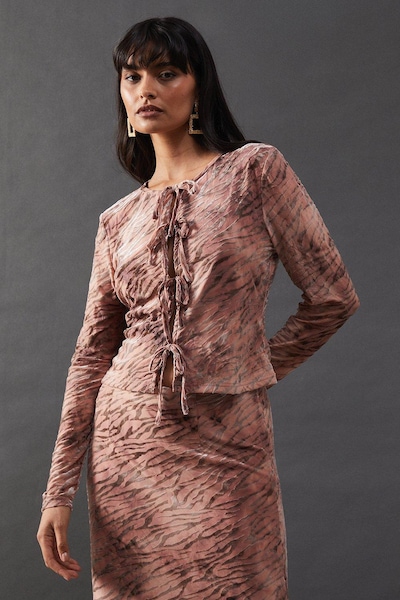 Warehouse Burnout Velvet Tie Front Top