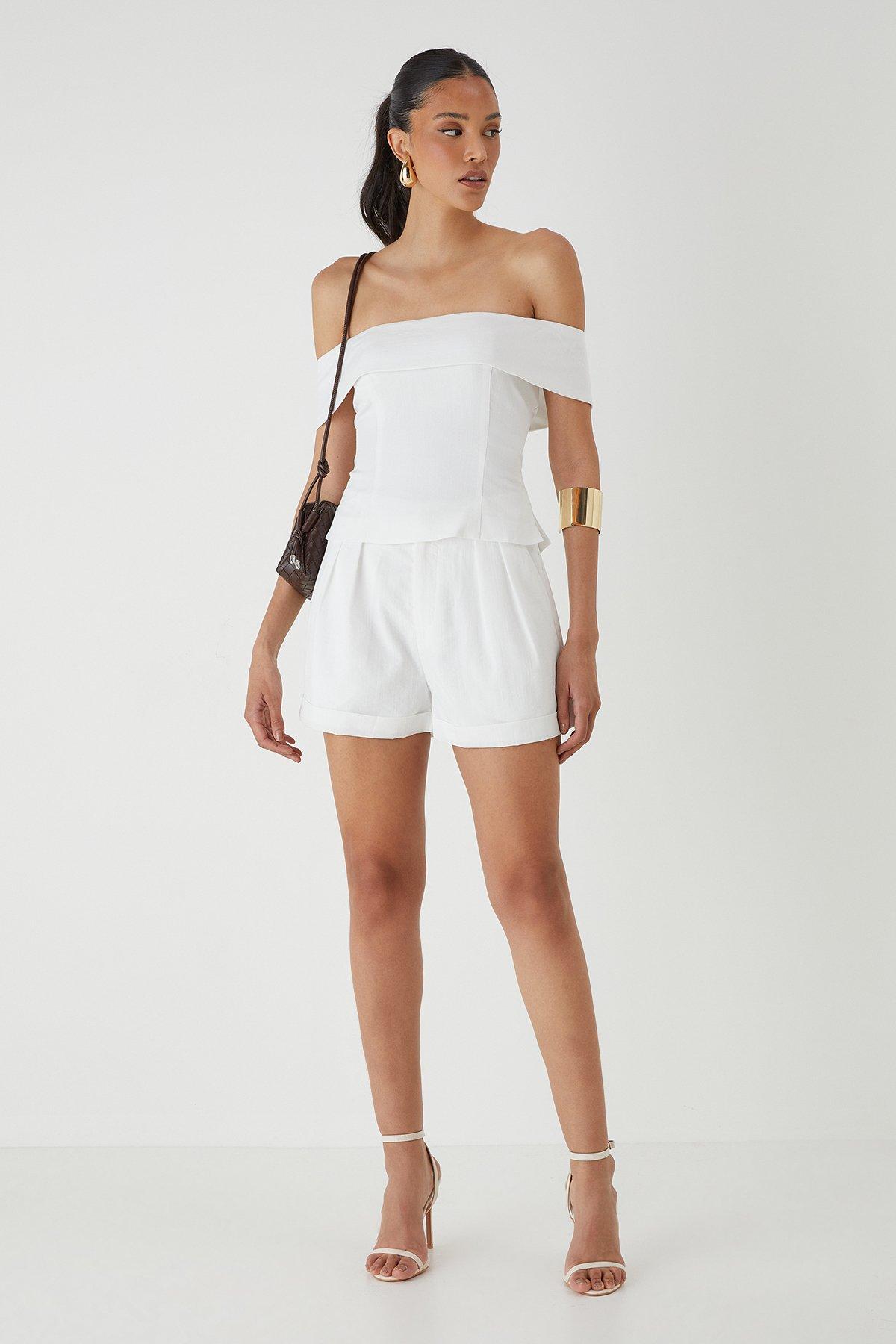 MissPap Linen Look High Waist Shorts White image 1