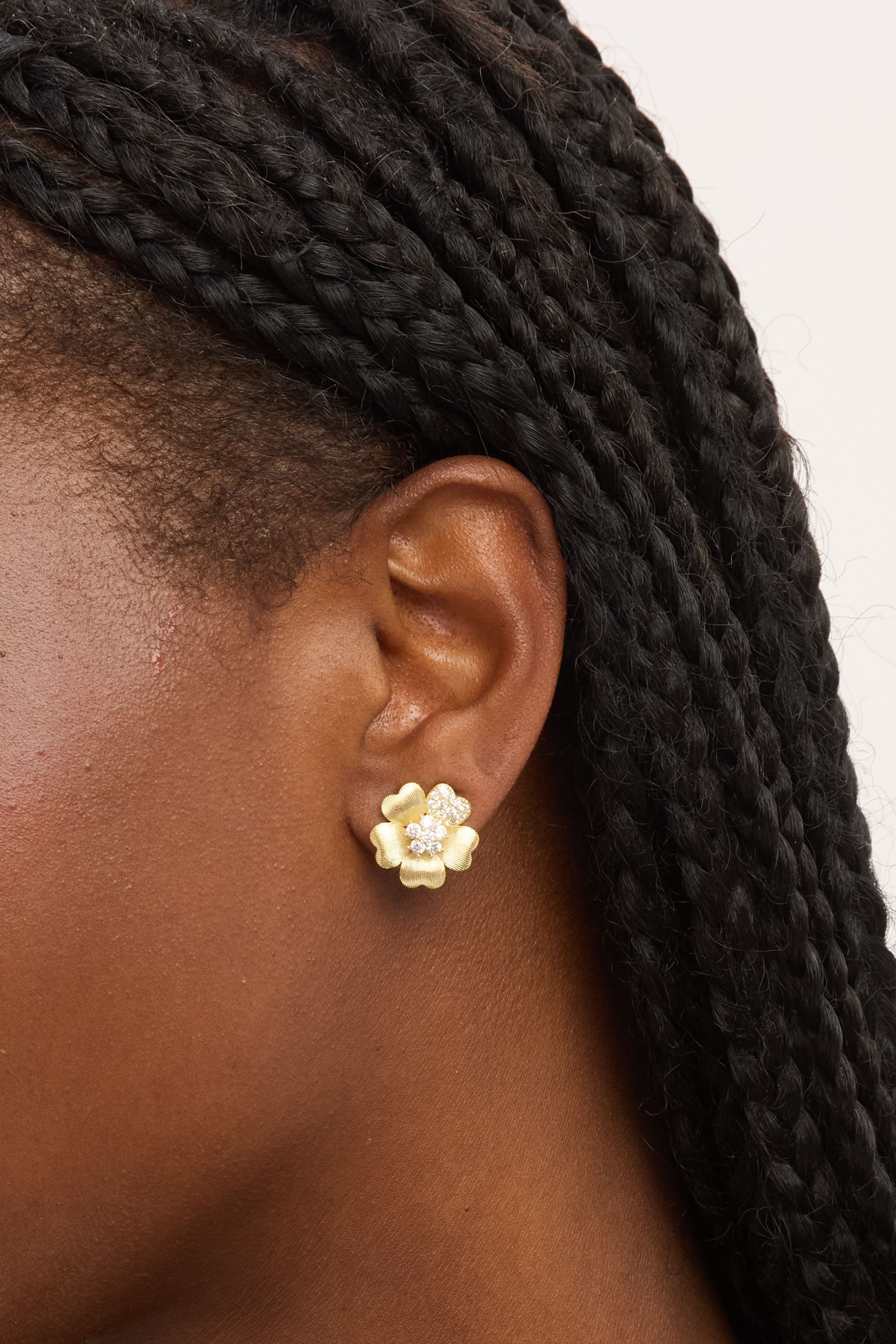 Jon Richard Gold Plated Brushed and Pave Flower Stud Earrings image 2