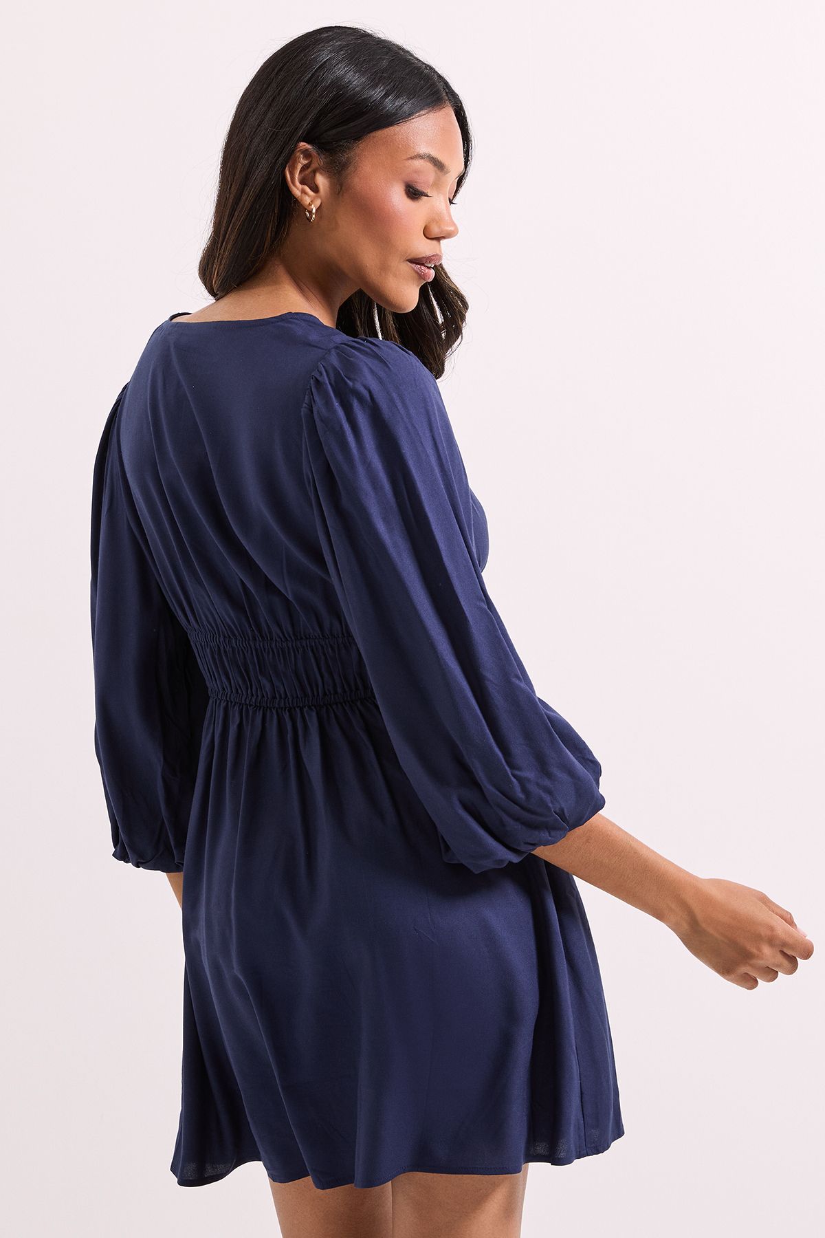 Dorothy Perkins Tie Detail Blouse Sleeve Mini Dress Navy image 3