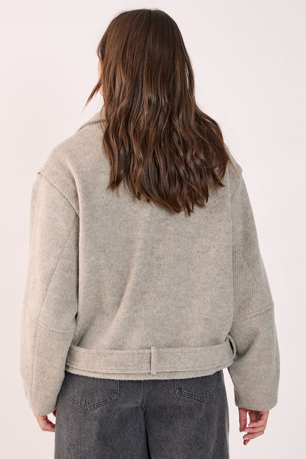 NastyGal Oversized Brushed Belted Biker Jacket Mink image 4