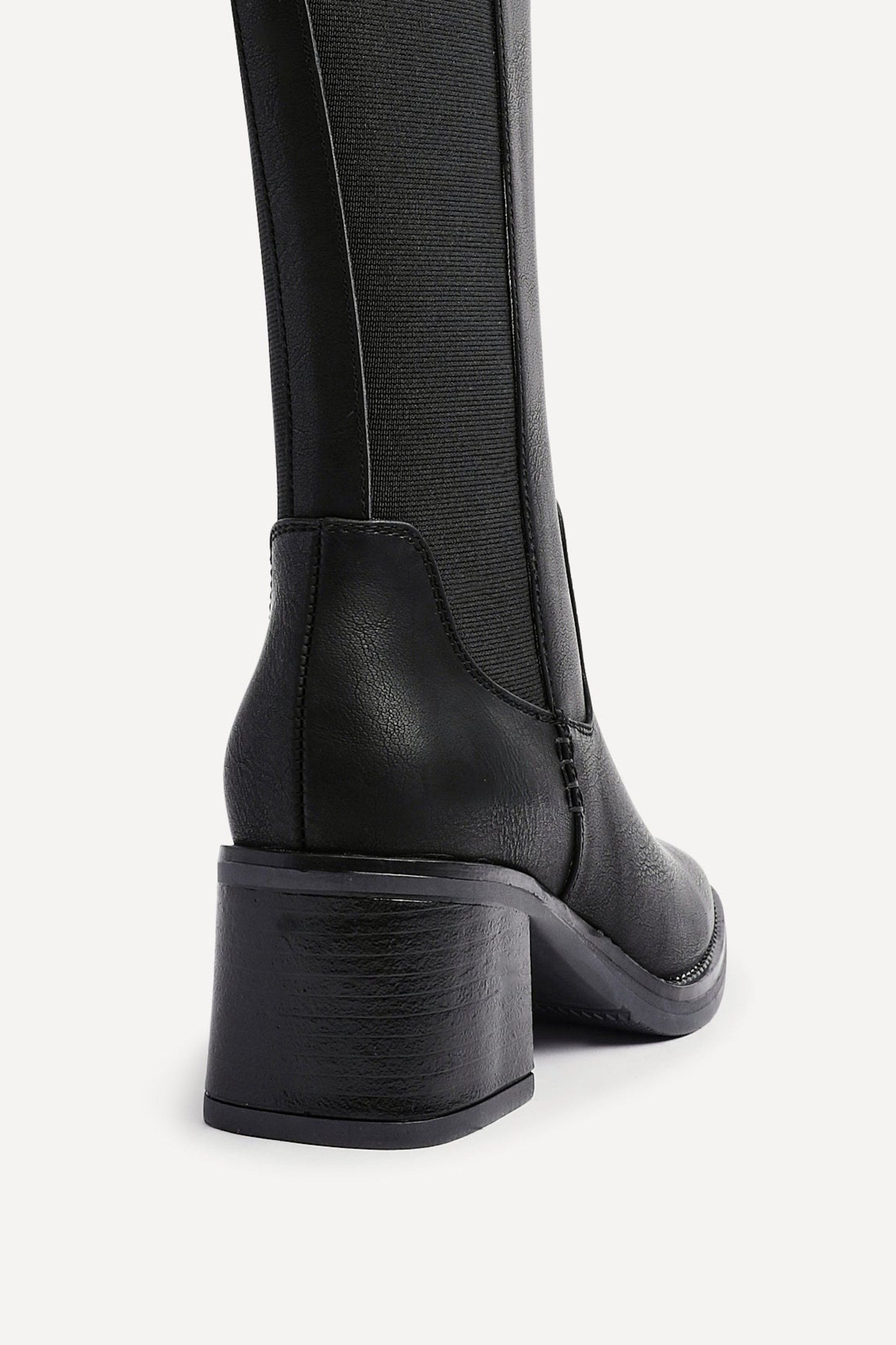 Linzi Reason Black Faux Leather Block Heel High Leg Boot image 4