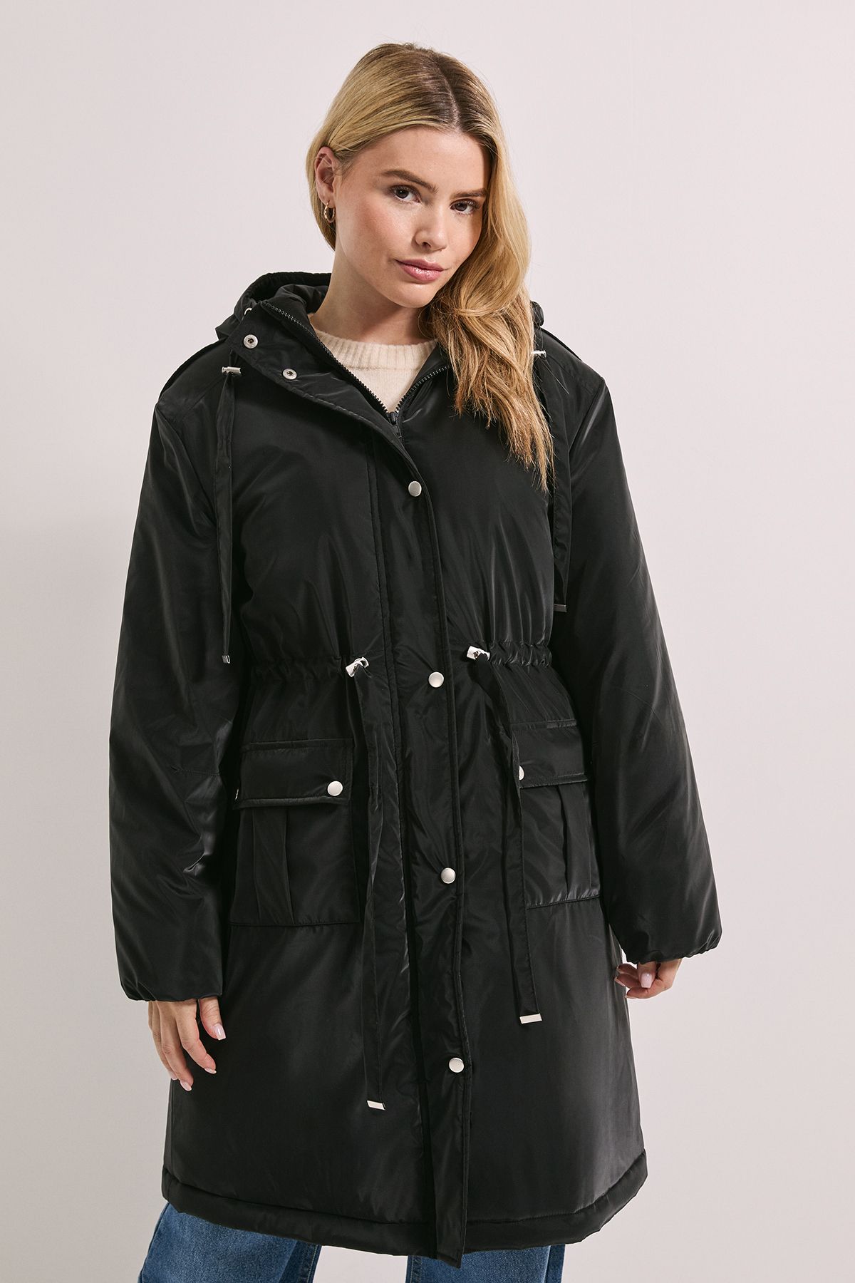 Dorothy Perkins Barrel Sleeve Parka Coat Black
