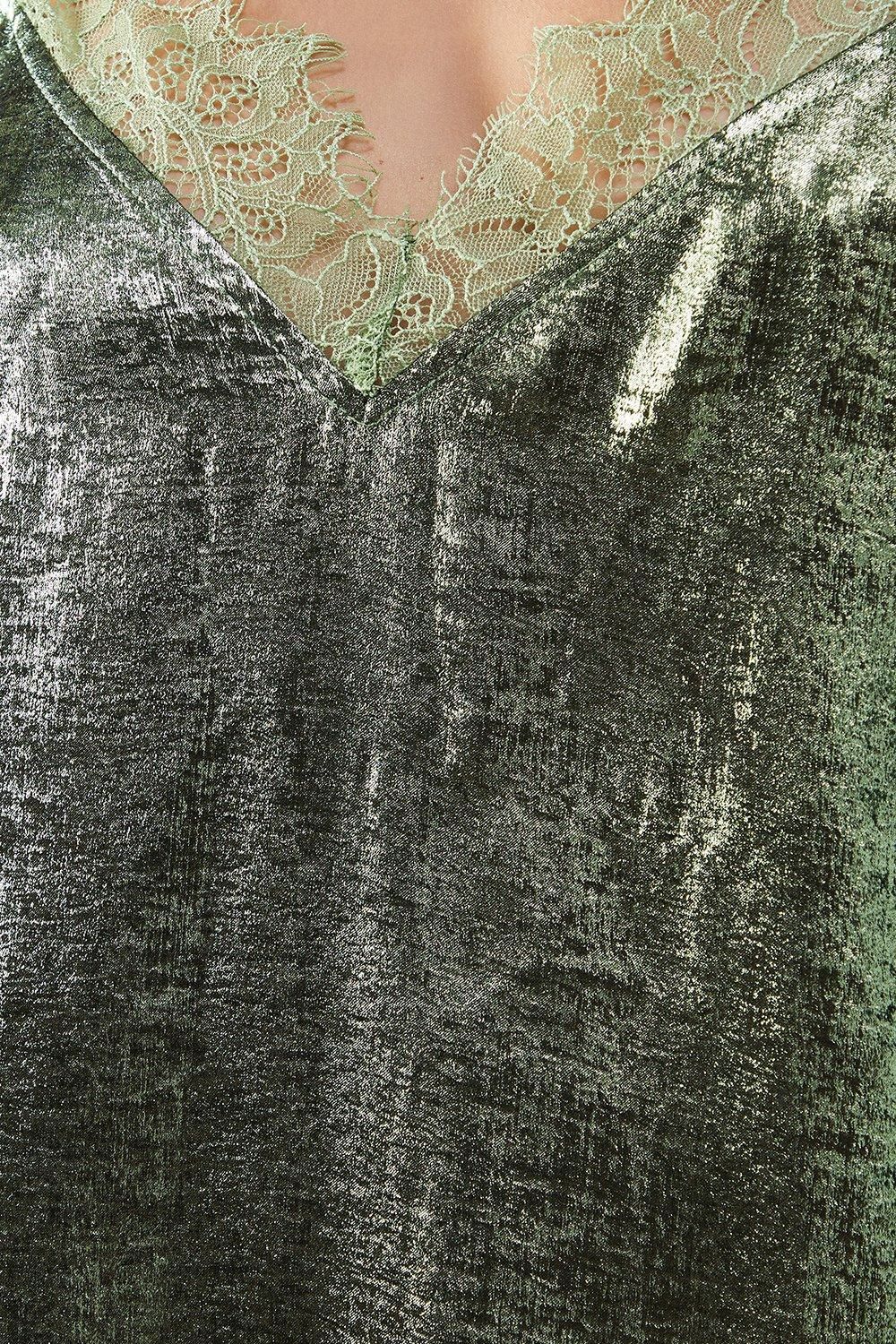 Warehouse Metallic Lame Strappy Lace Insert Slip Midi Dress Green image 4