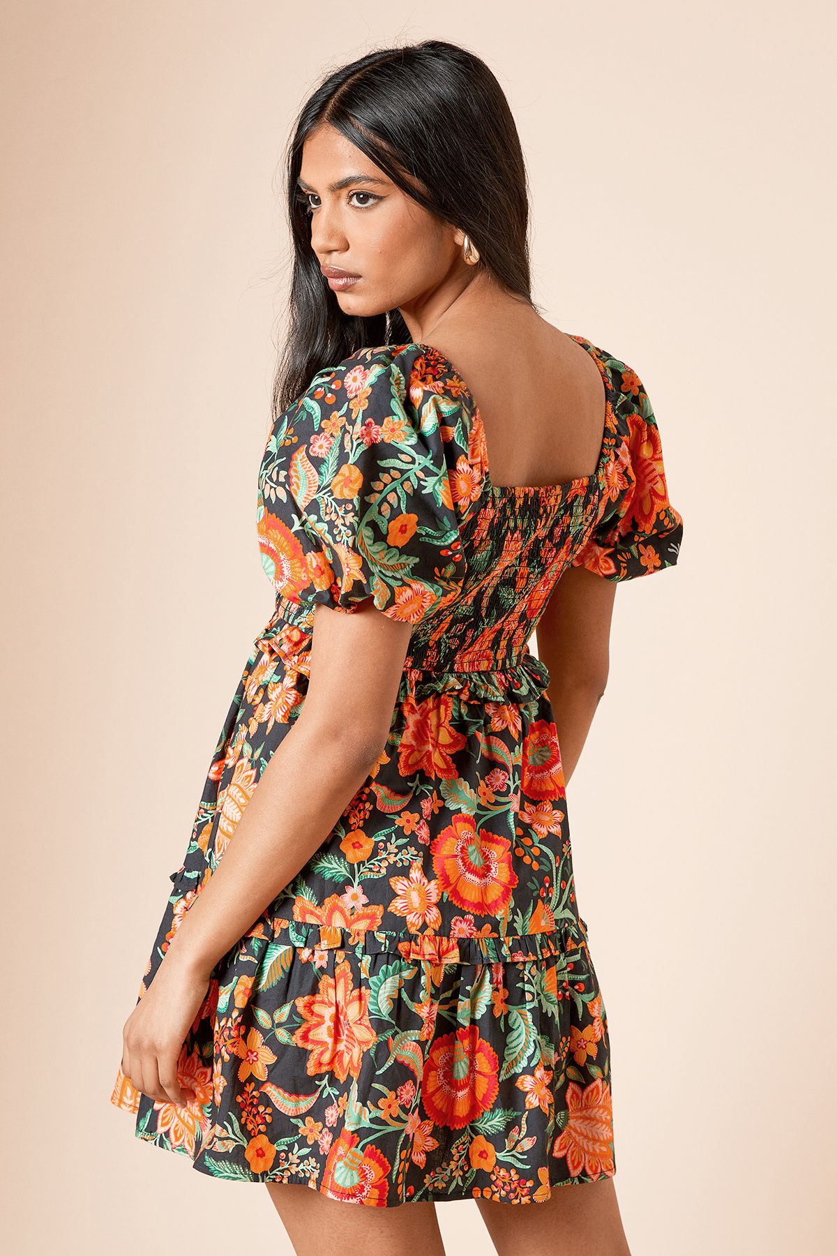 Dorothy Perkins Petite Shirred Bodice Mini Dress Floral image 4