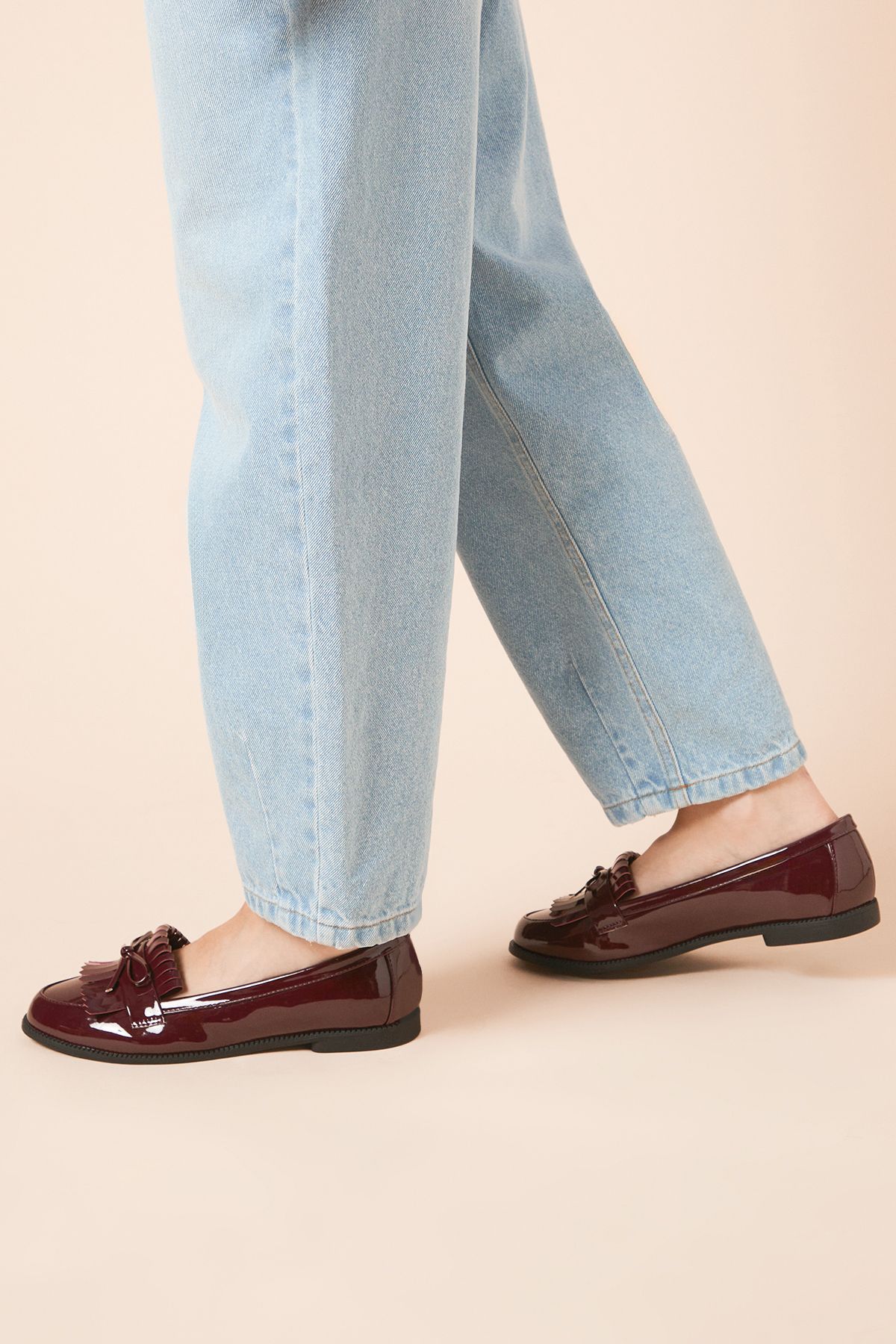 Dorothy Perkins Wide Fit Loretta Tassel Loafers Burgundy image 1