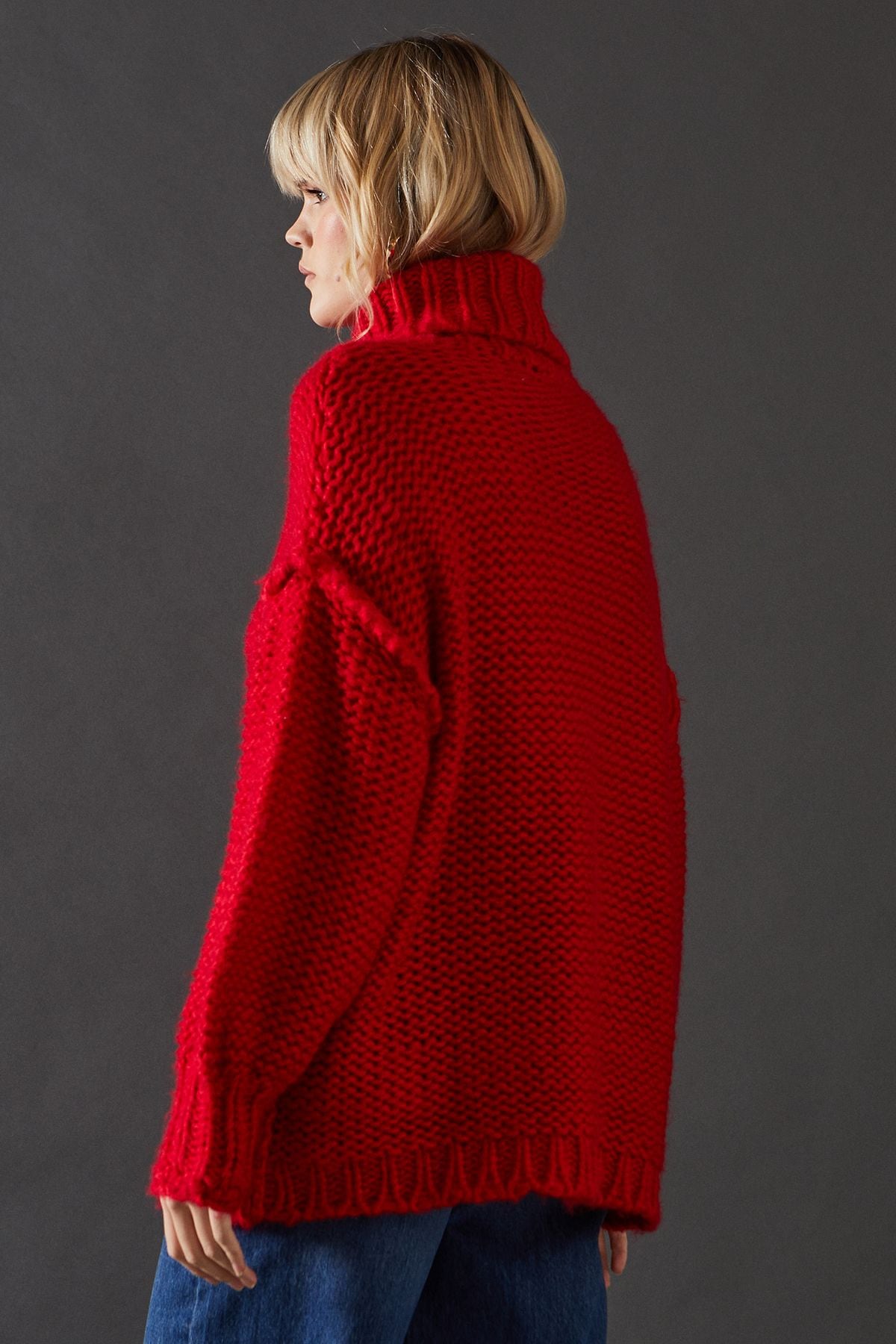 Warehouse Exposed Seam Super Chunky Knitted Jumper Red image 3