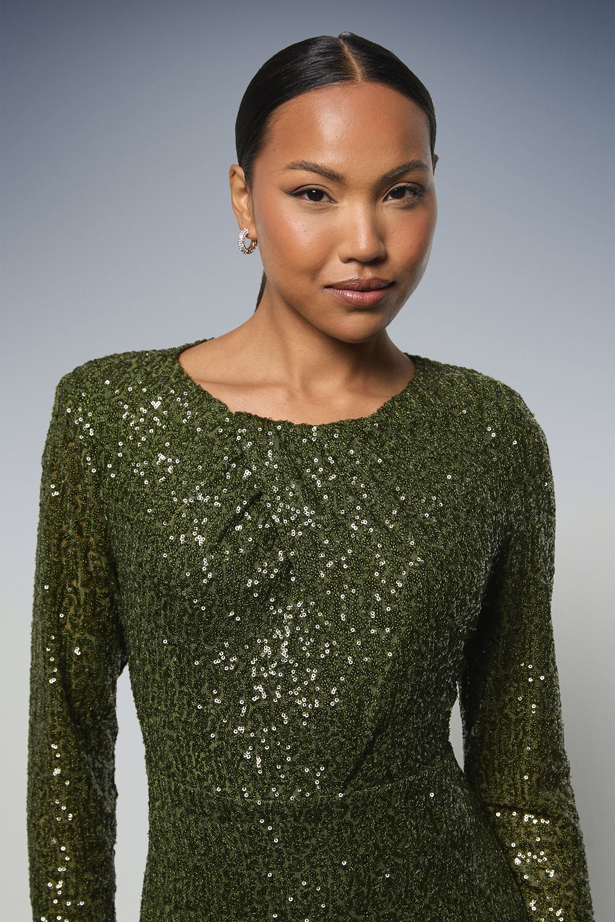 Principles Sequin Gathered Bodice Midaxi Dress Olive image 4