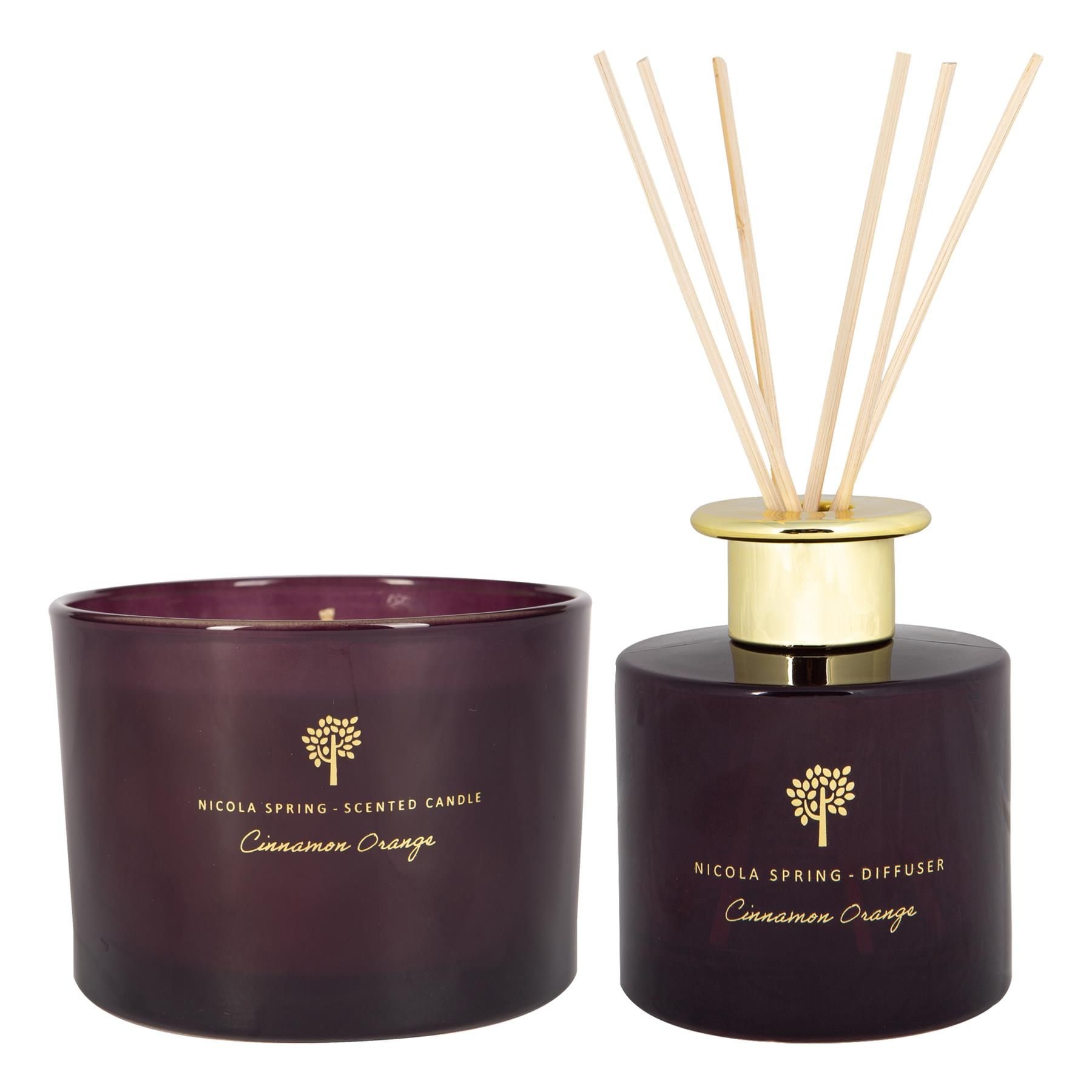 Nicola Spring Cinnamon Orange Candle & Diffuser Gift Set - 350g Jar + 200ml Diffuser image 1