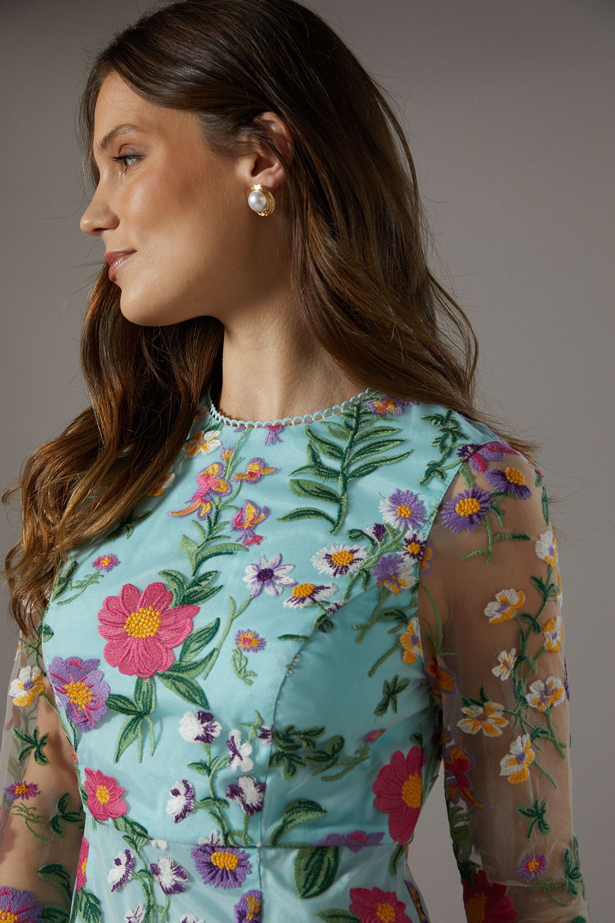 Coast Embroidered Floral Mesh Pencil Dress Blue image 4