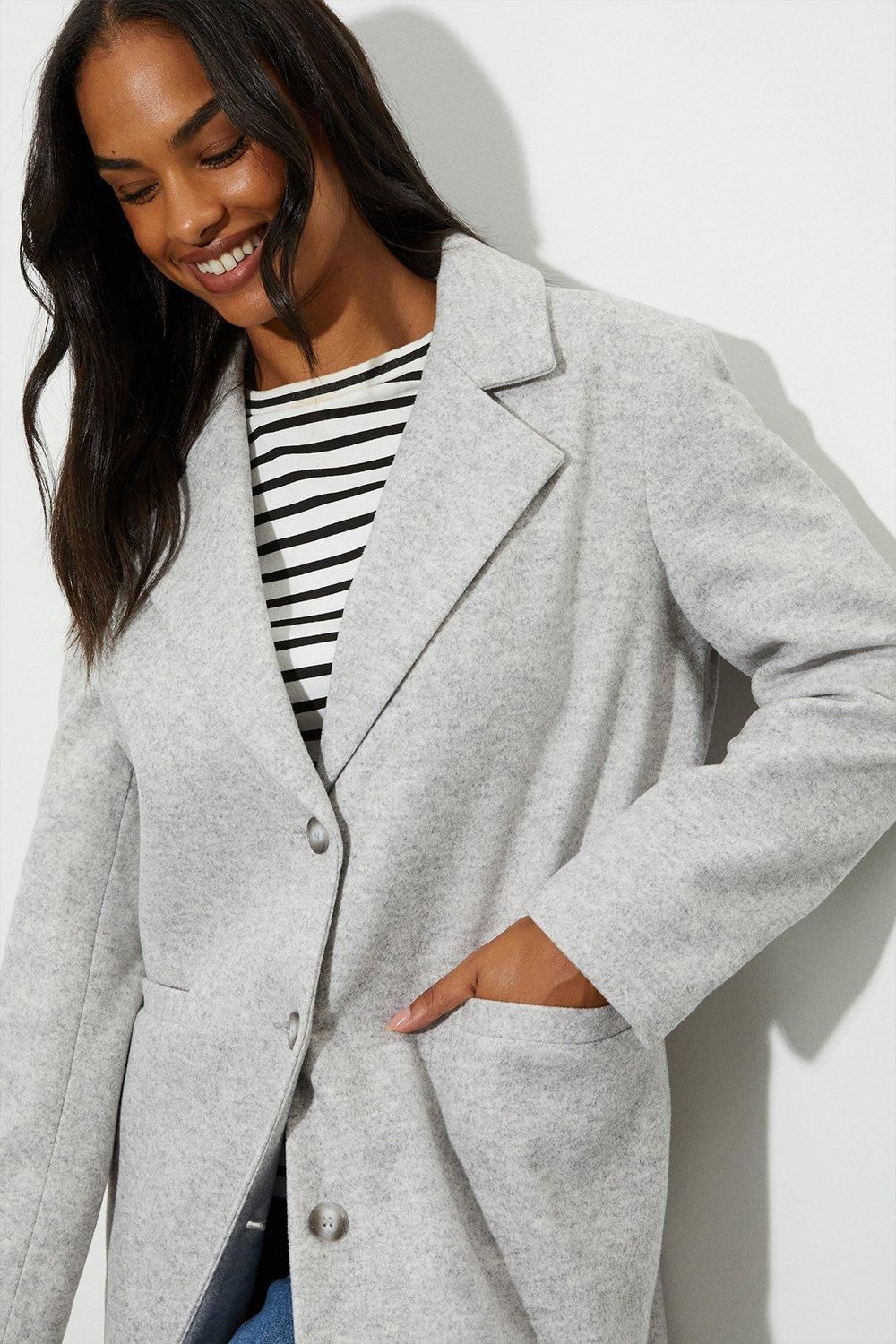 Dorothy Perkins Longline Single Breasted Boyfriend Coat Grey Marl image 4