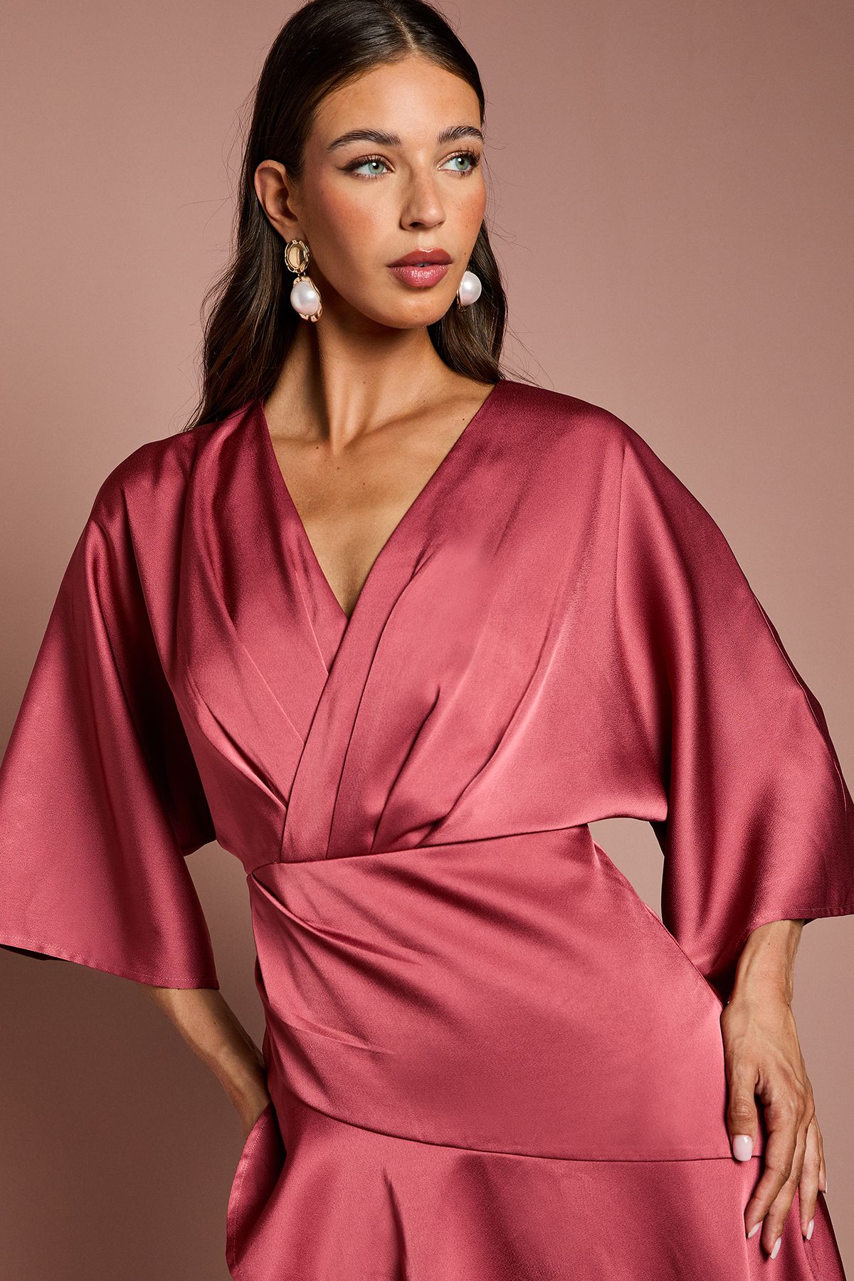 Coast Satin Back Crepe Ruffle Wrap Midi Dress Rust image 3