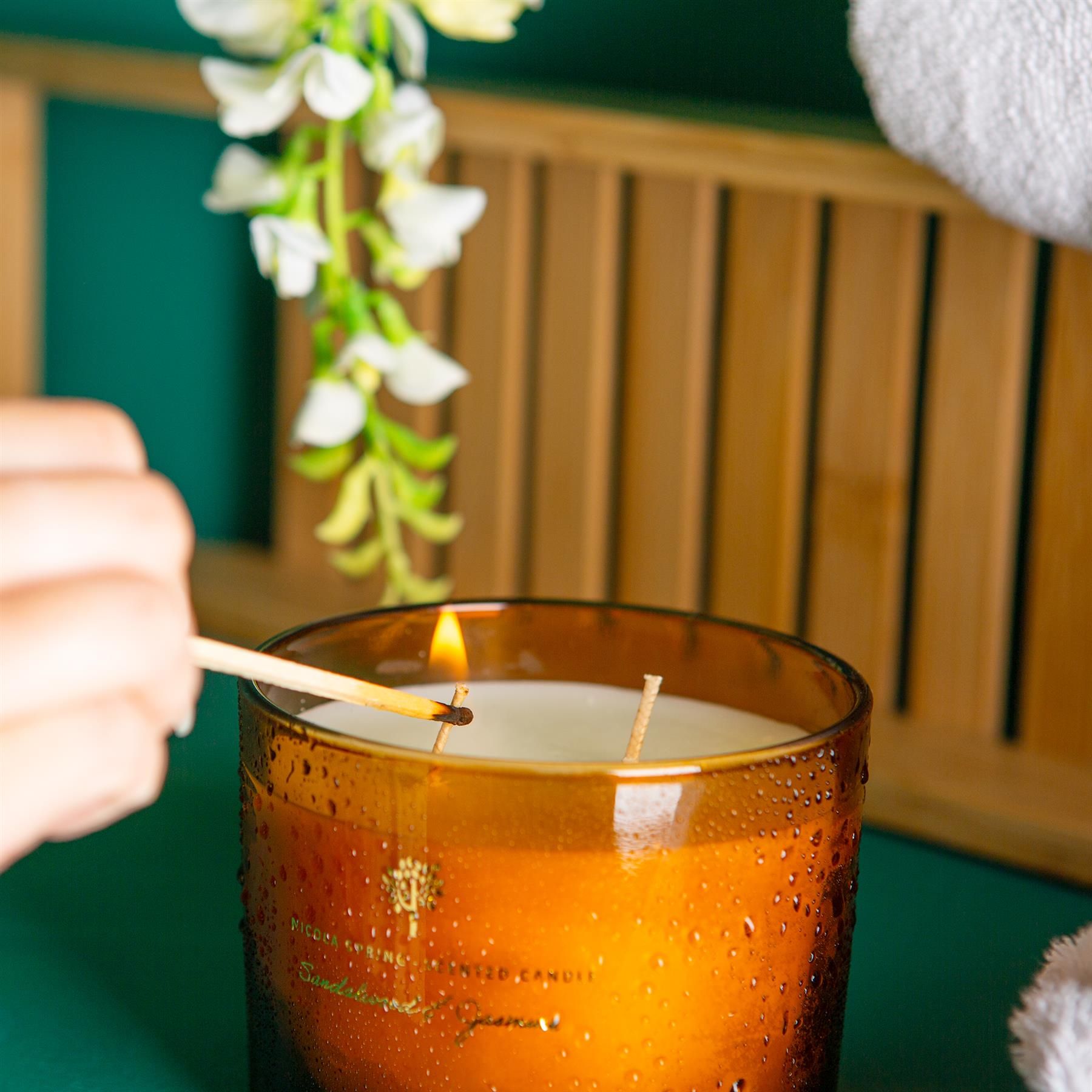 Nicola Spring 350g Sandalwood & Jasmine Soy Wax Candle - Double Wick Sweet Creamy image 7