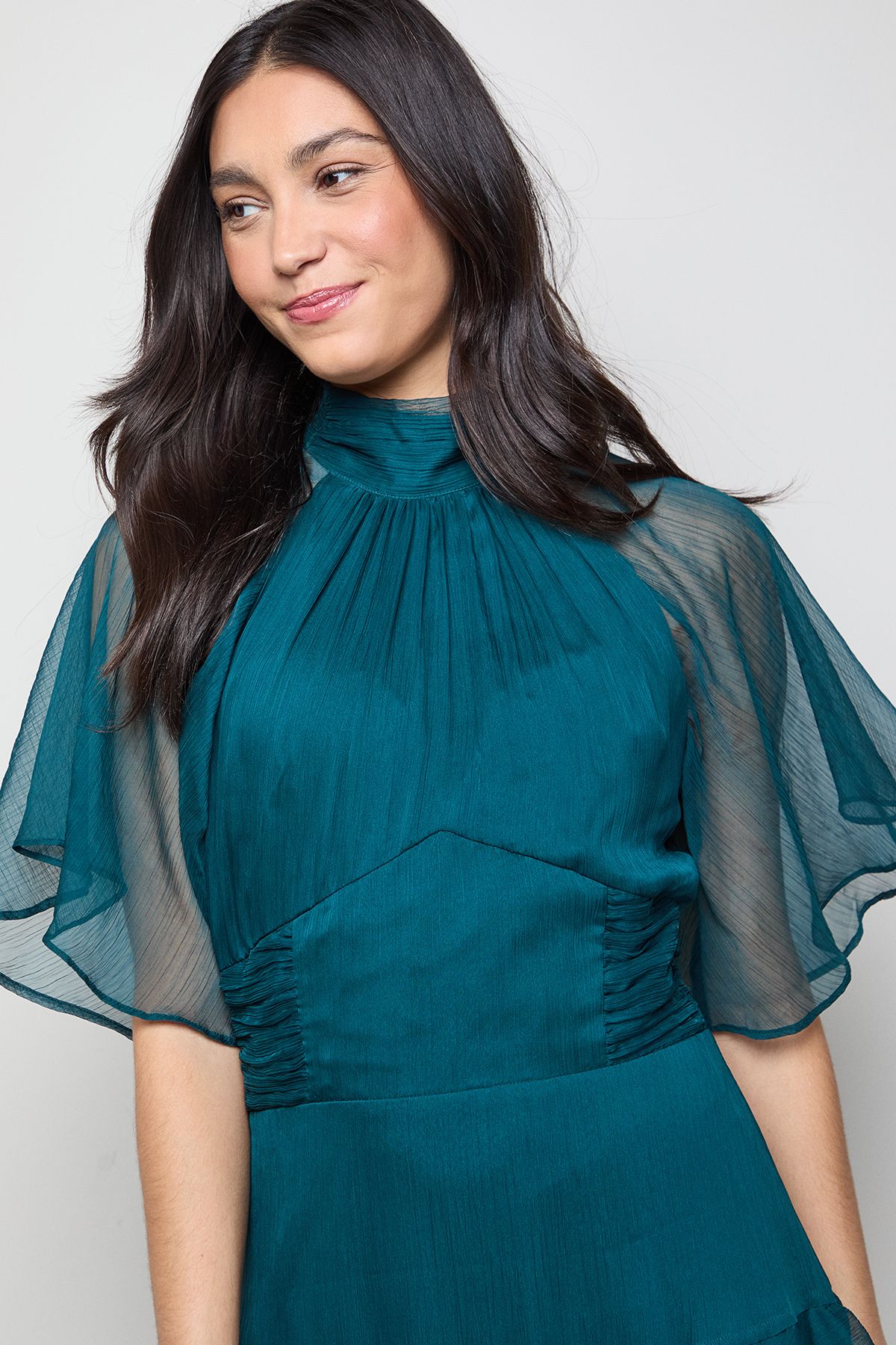 Oasis Angel Sleeve Chiffon Frill Maxi Dress Forest image 3