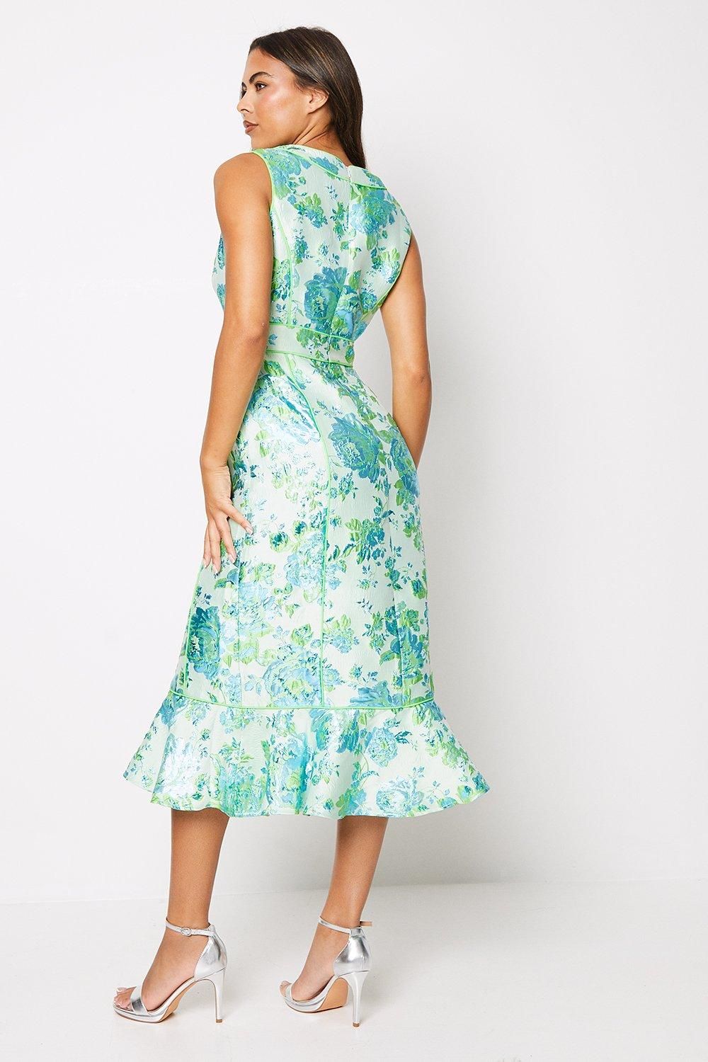 Coast Piped Jacquard V Neck Midi Dress Green image 3