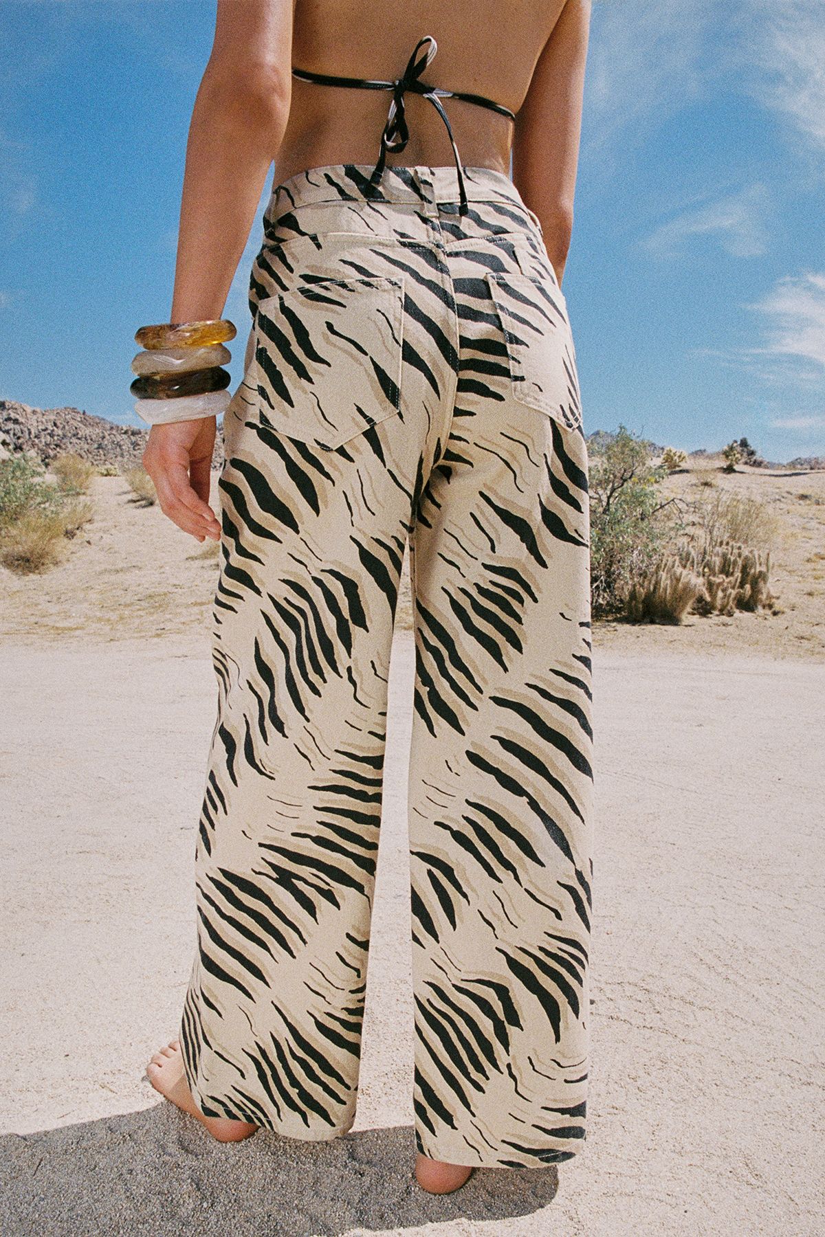 NastyGal Tiger Print Wide Leg Denim Jeans Butter image 4