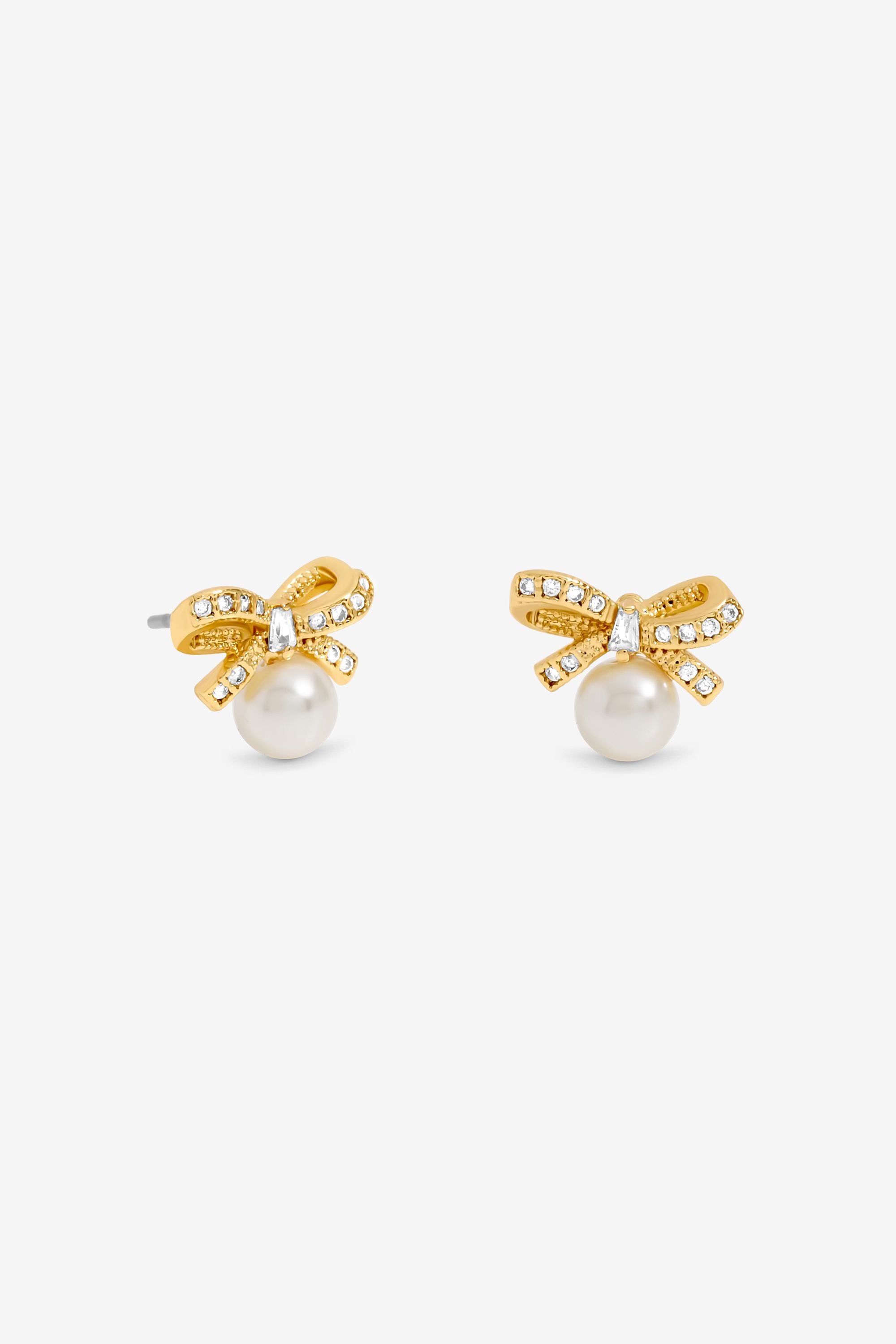 Jon Richard 18K Gold Plated Bow and Pearl Earrings - Gift Cracker image 2