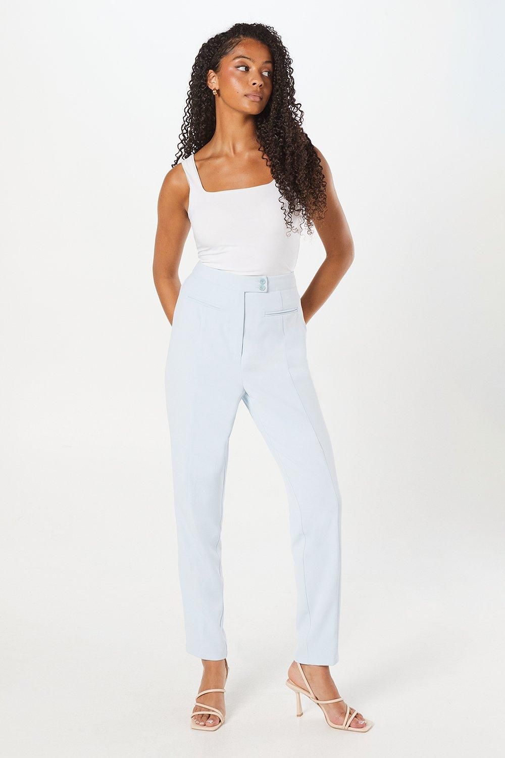 Dorothy Perkins Tall Double Button Tapered Trousers Light Blue image 1