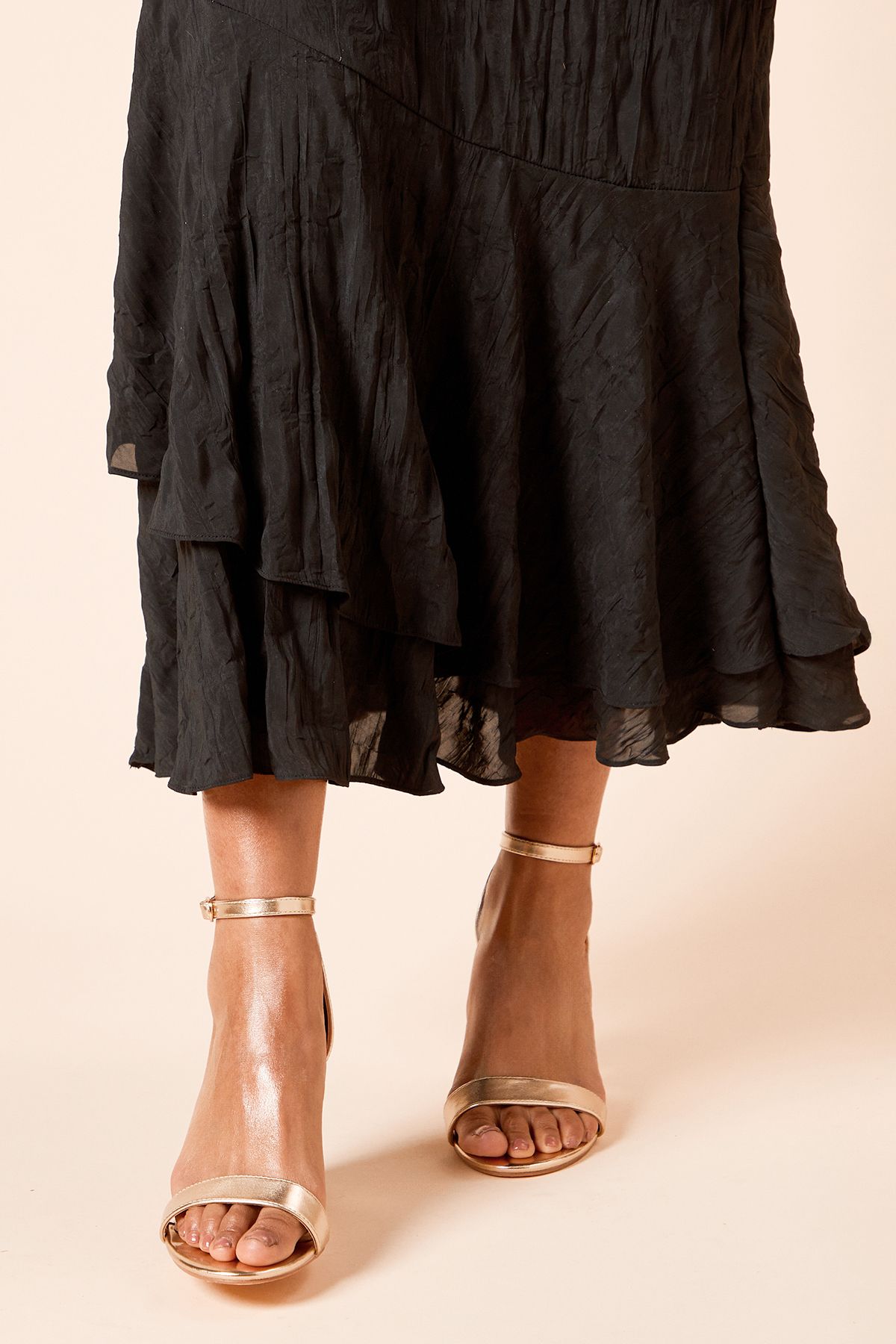 Dorothy Perkins Wide Fit Spark High Block Heel Sandals Gold image 2