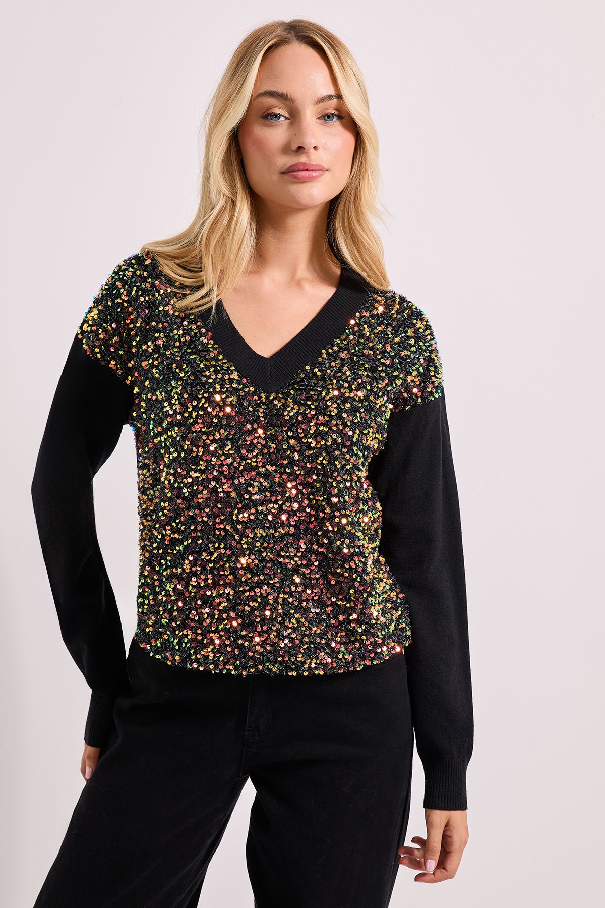 Dorothy Perkins Knitted Sequin Cricket Jumper Black