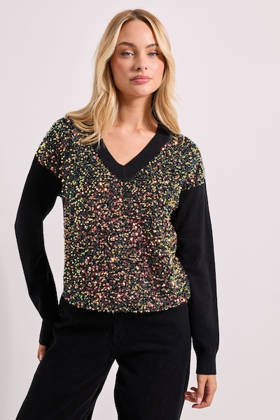 Dorothy Perkins Knitted Sequin Cricket Jumper Black