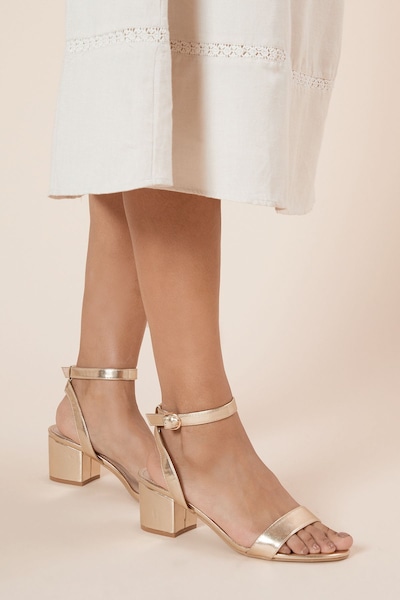 Dorothy Perkins Wide Fit Tommi Barely There Mid Block Heel Sandals Gold