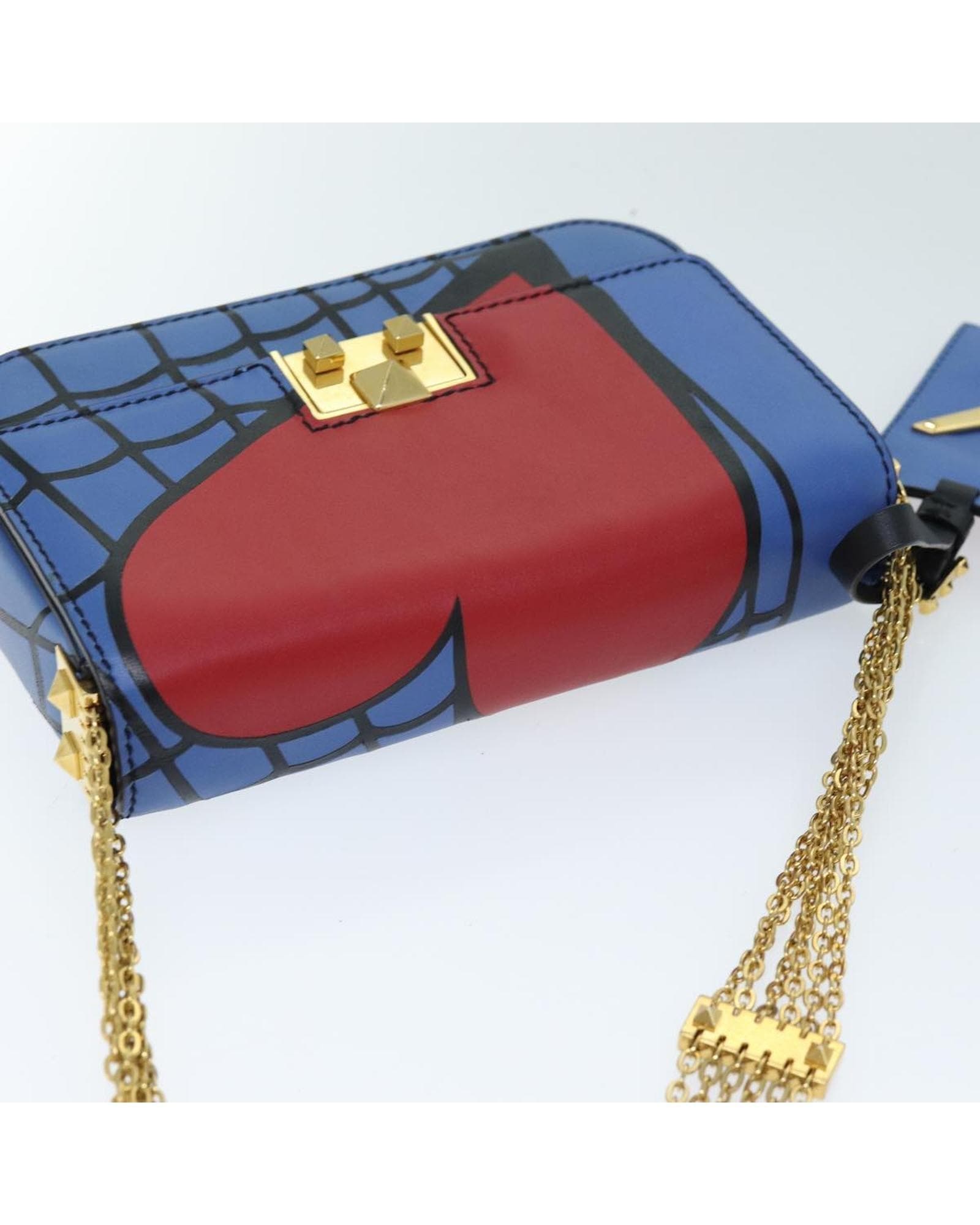 Valentino Preloved Rockstud Printed Calfskin Leather Bag Wo - Blue Shoulder image 7