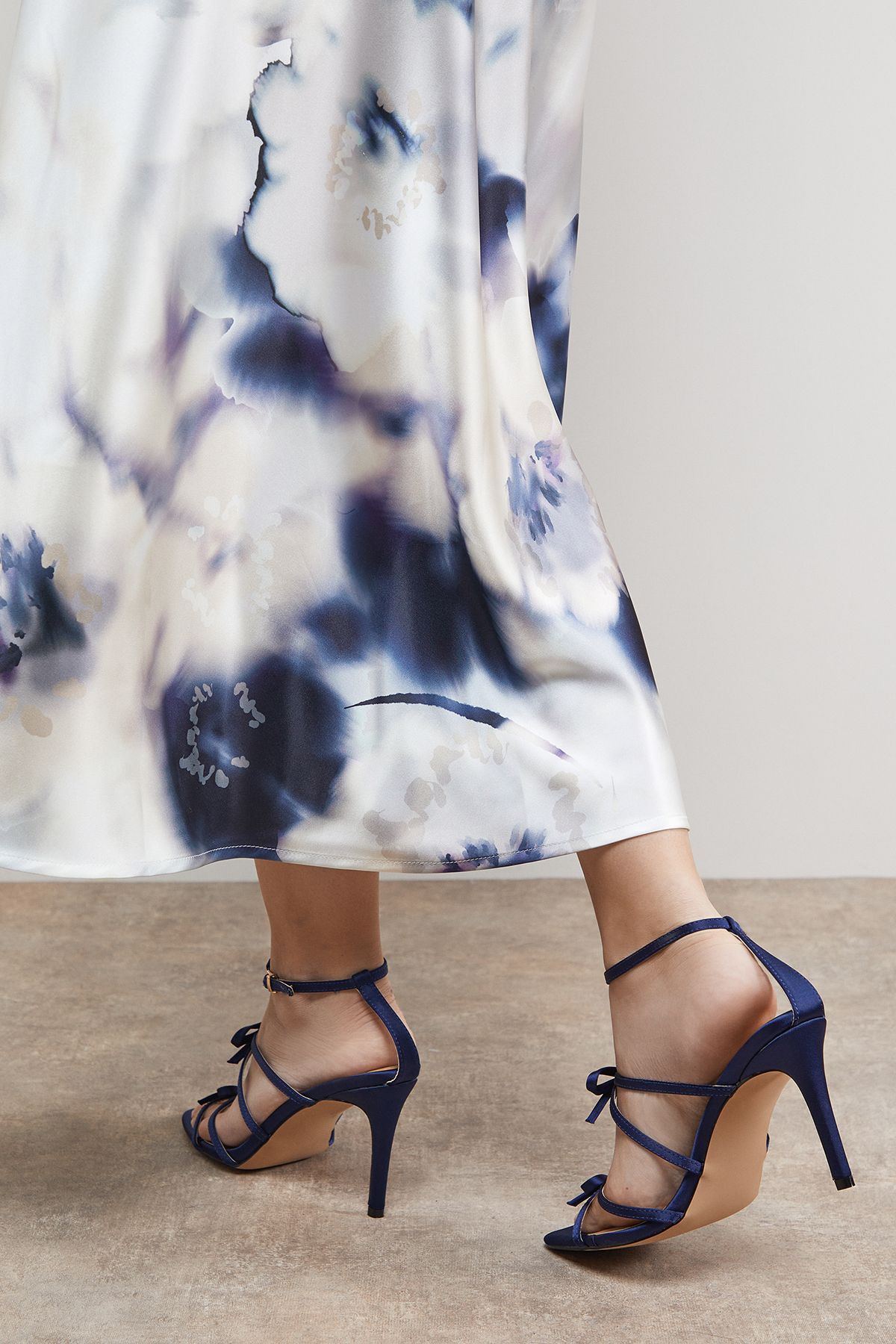 Oasis Dalpha Satin Bow Multi Strappy High Stiletto Heel Sandals Midnight image 3