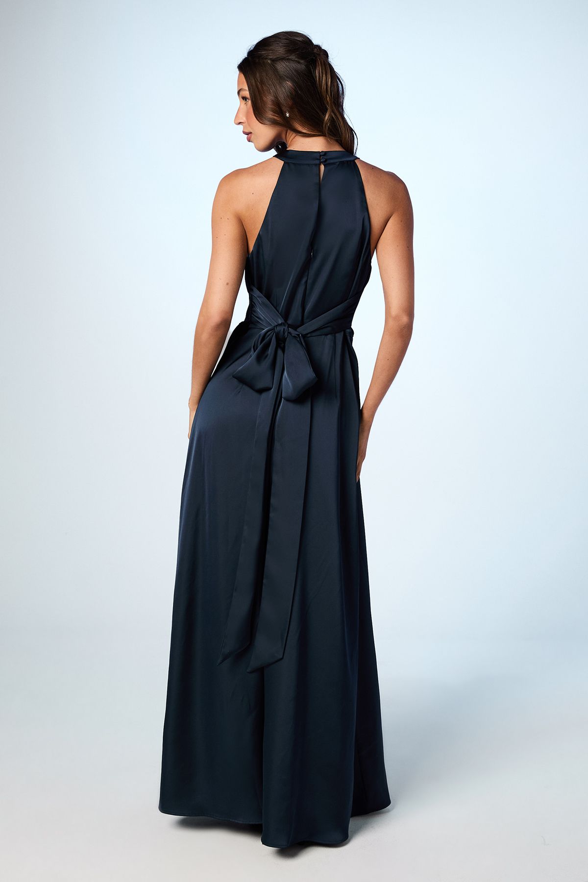 Coast Coast Honoured Twist Halterneck Satin Maxi Bridesmaid Dress Navy image 3